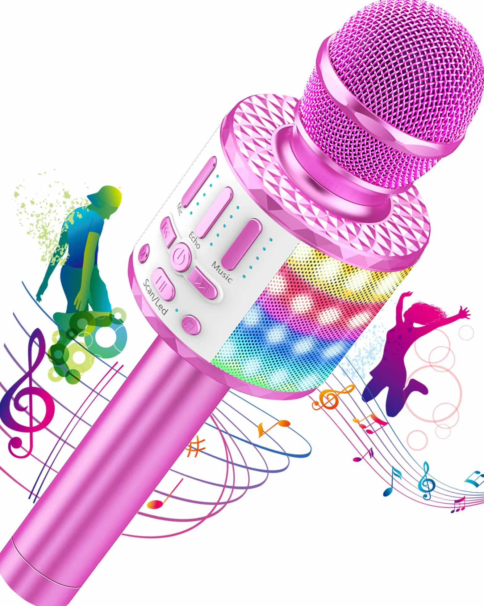 Mikrofon do karaoke, bezprzewodowy mikrofon Bluetooth dla dzieci z diodami LED, przenośna maszyna do karaoke do śpiewania, zabawka dla dziewczynek i chłopców, mikrofon karaoke, prezenty