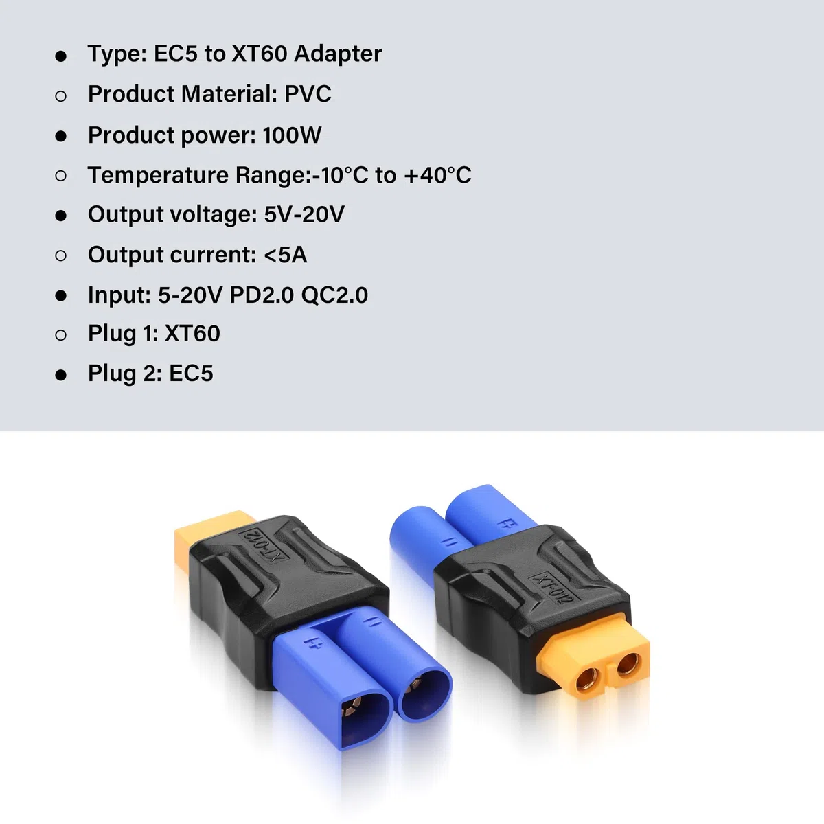 SinLoon 2-pak EC5 do XT60 adapter złącza bezprzewodowego do drona RC FPV Car Lipo ładowarka ESC (EC5 męski na XT60 żeński)
