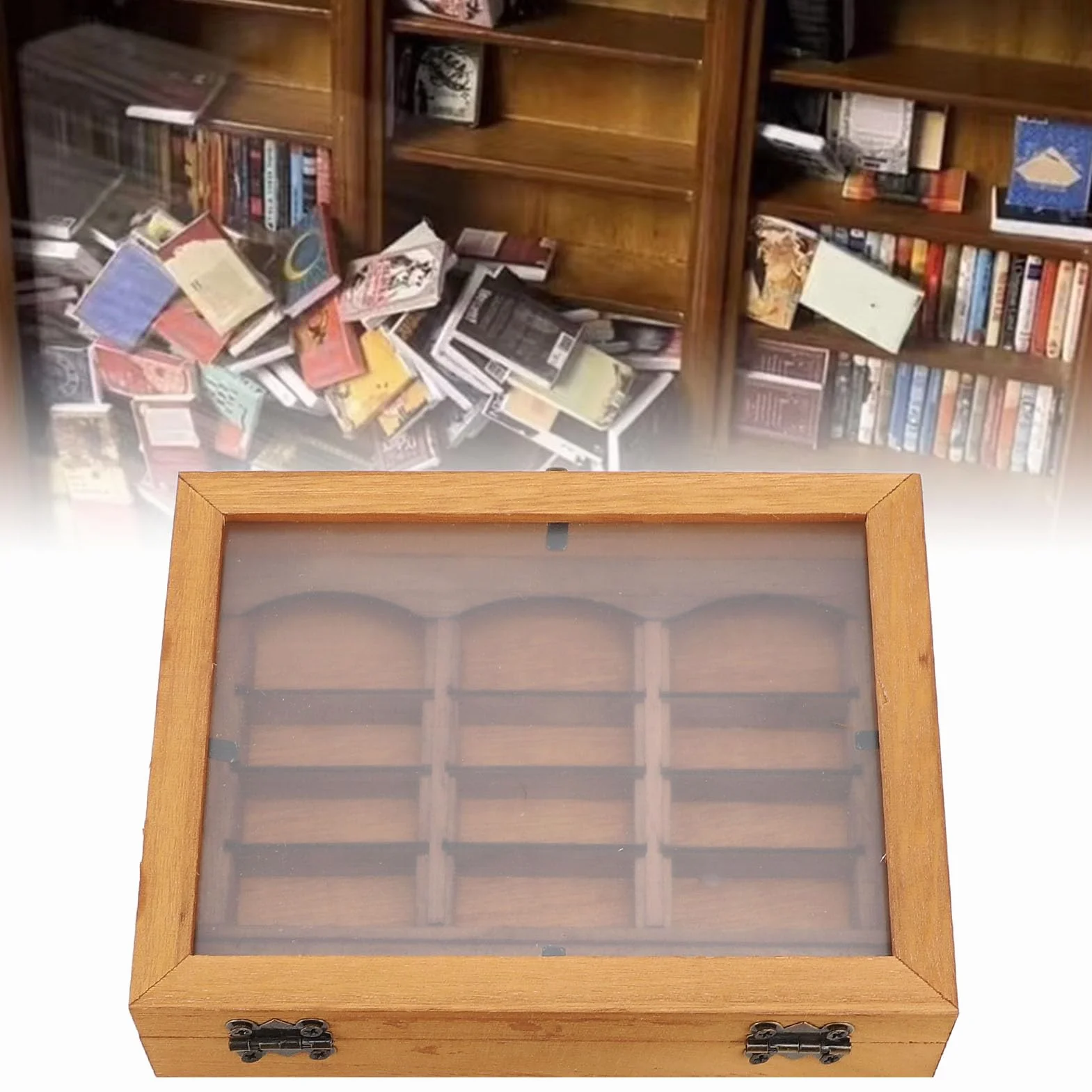 Domek dla Lalek - Mini Regał z 196 Książkami, 4 Piętra Półka na Książki, Miniaturowe Meble, Akcesoria do Dekoracji