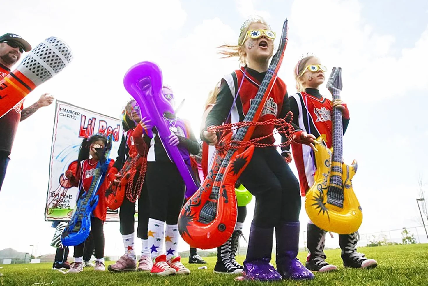 6 sztuk gitar powietrznych, kolorowa dekoracja, nadmuchiwane instrumenty, zabawka rockowa, gwiazda, zestaw zabawek na przyjęcie urodzinowe, muzykę, imprezę, basen, imprezę, jako dekoracja
