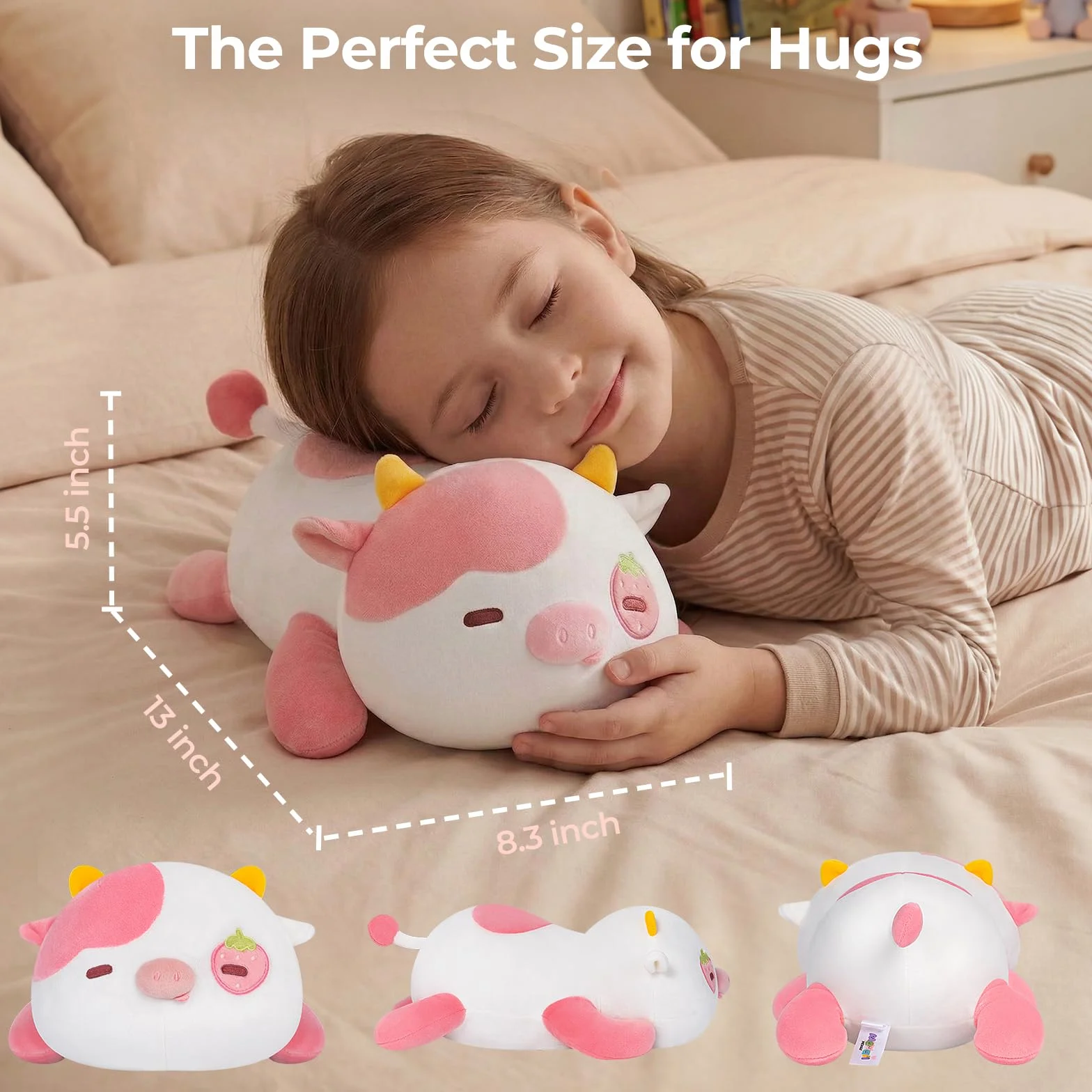 Mewaii Pluszowa urocza krowa 13 cali, poduszka kawaii w kształcie truskawkowej krowy, miękka pluszowa poduszka dla dzieci, przytulanka antystresowa, oryginalny pomysł na prezent