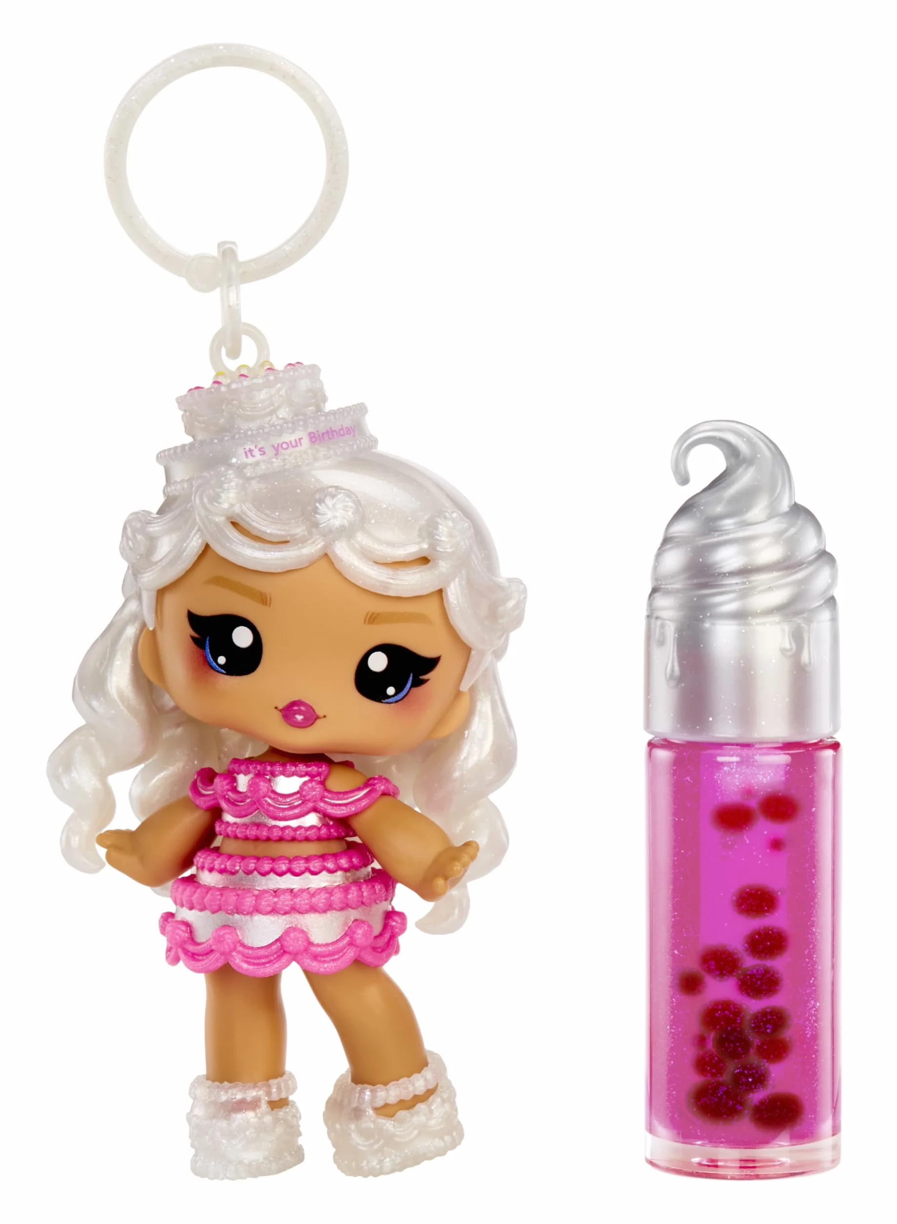 Yummiland Lip Gloss Doll – Sour Sweeties - Misty Cakes – Laleczka z Błyszczykiem do Samodzielnego Wykonania i Breloczkiem, Zabawa z Makijażem, Lalka Kolekcjonerska, Dla Dzieci w Wieku od 4. Lat