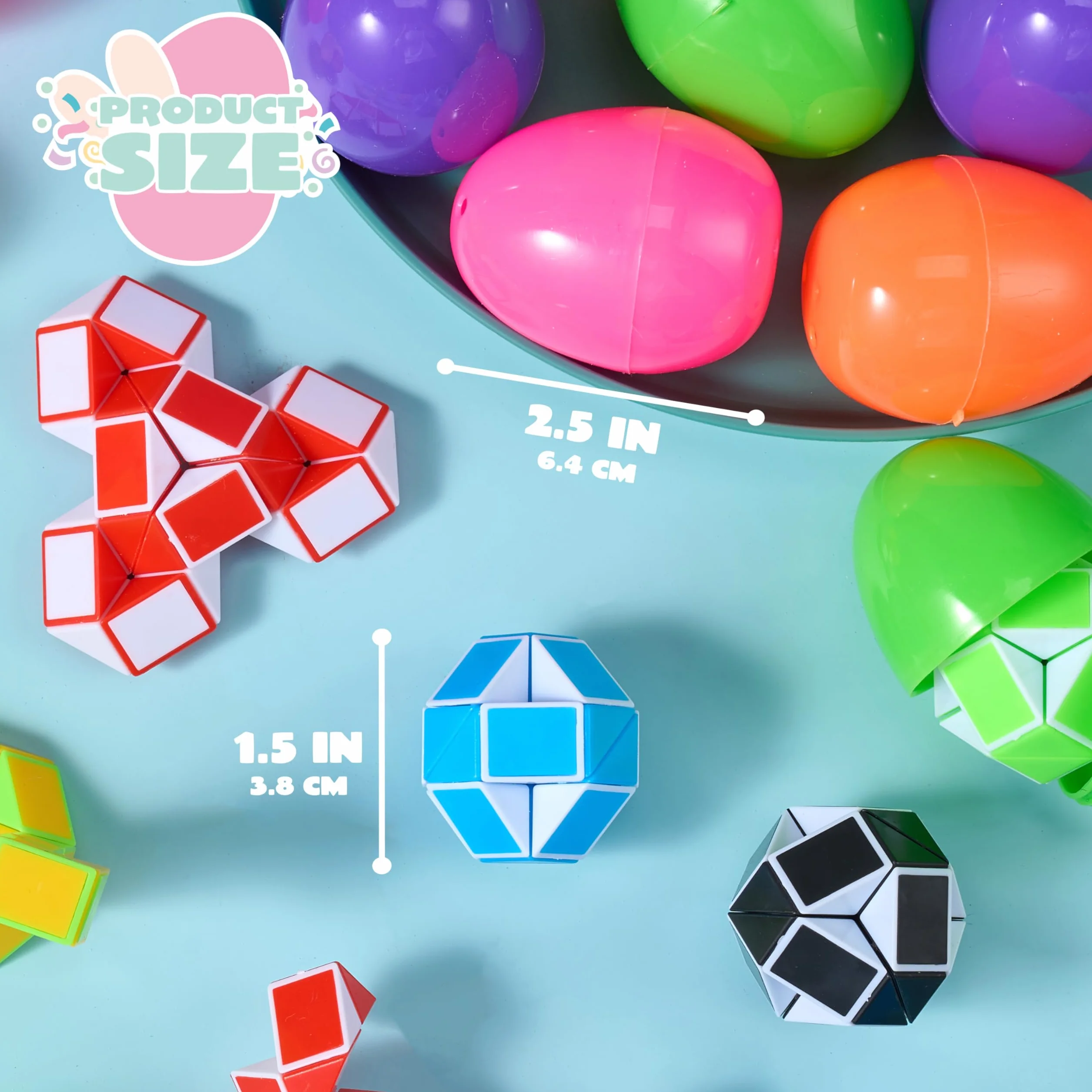 JOYIN 12 sztuk jajek wielkanocnych wstępnie wypełnionych mini wężem kostka skręt puzzle zabawki wąż prędkość kostka fidget dla dzieci
