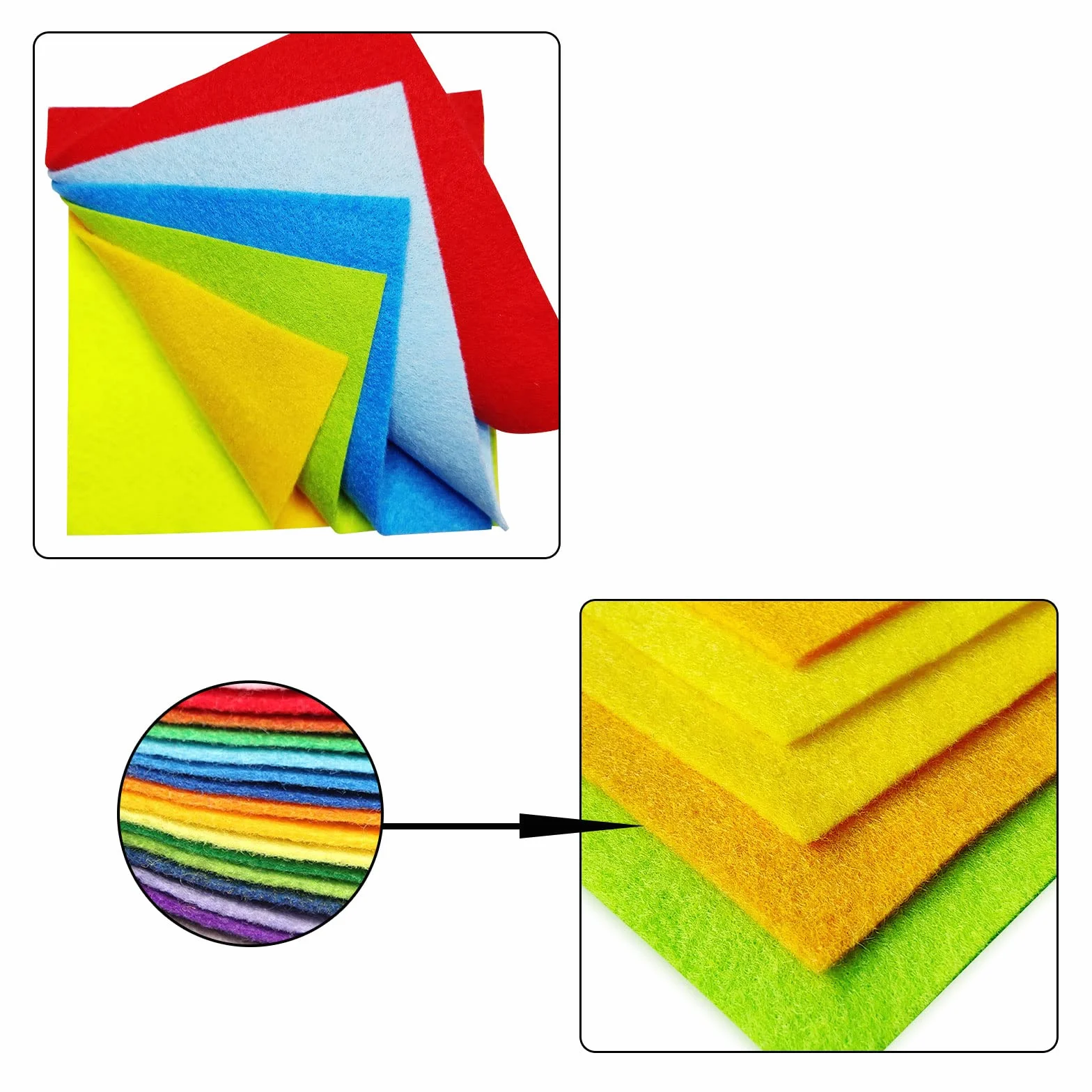 Filc rzemieślniczy, arkusz filcu 40 kolorów, miękki materiał filcowy do szycia, filc rzemieślniczy do dekoracji DIY i projektów imprez dla dzieci (15x15cm)