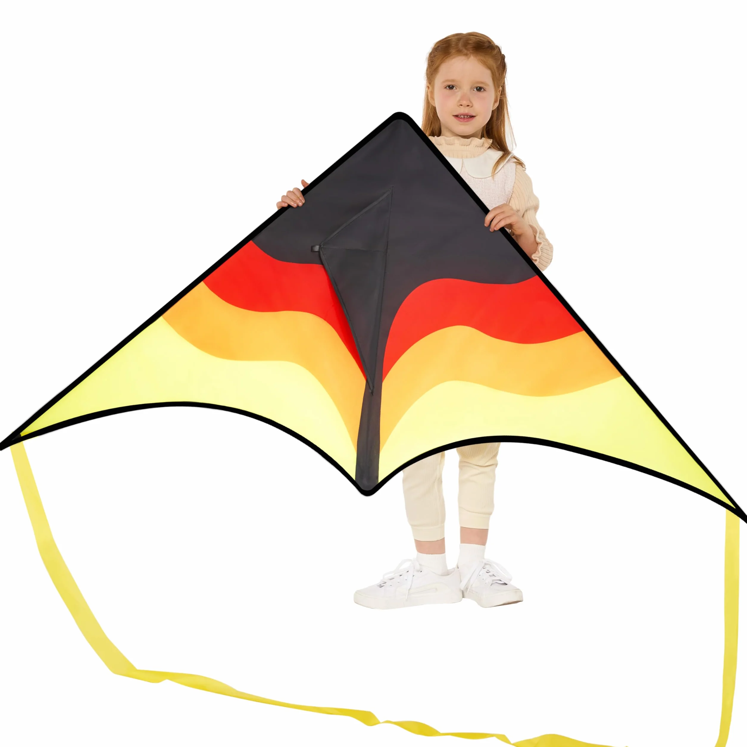 SYNCFUN Duży latawiec Delta Gradient Yellow – łatwy do latania dla dzieci i dorosłych, latawiec plażowy ze sznurkiem o długości 100 m do gier i aktywności na świeżym powietrzu