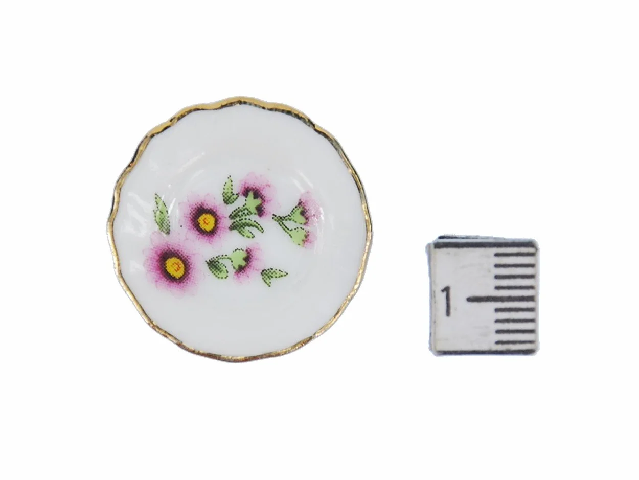 10 x talerz domek dla lalek talerz porcelana różowe kwiaty krajobraz