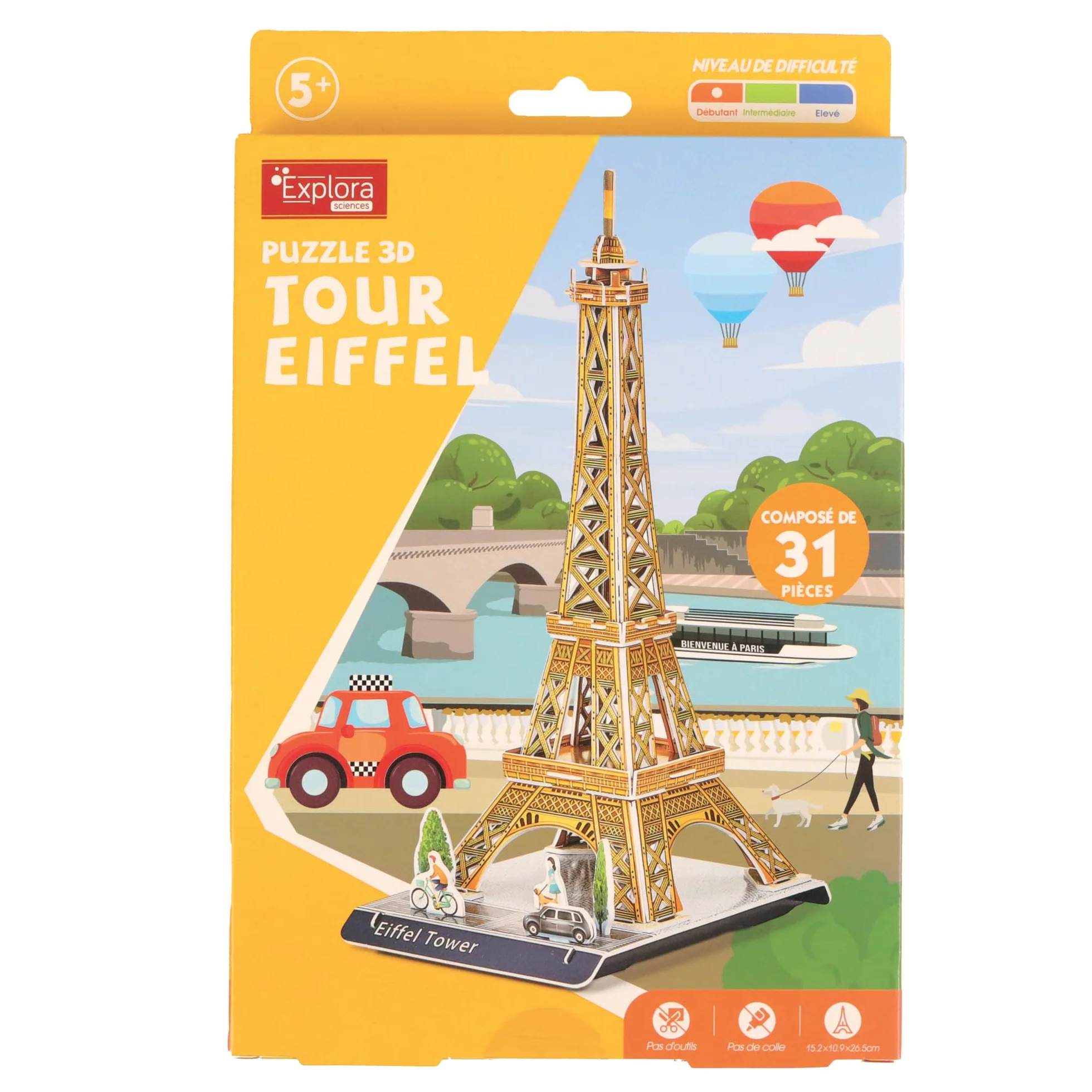 EXPLORA - Wieża Eiffla - Puzzle 3D - 540010-31 Części - Zabytek Historyczny - Poziom 2 - Bez Kleju lub Nożyczek - Edukacyjne - Paryż - Gra Budowlana - Prezent - Model - Od 5 lat