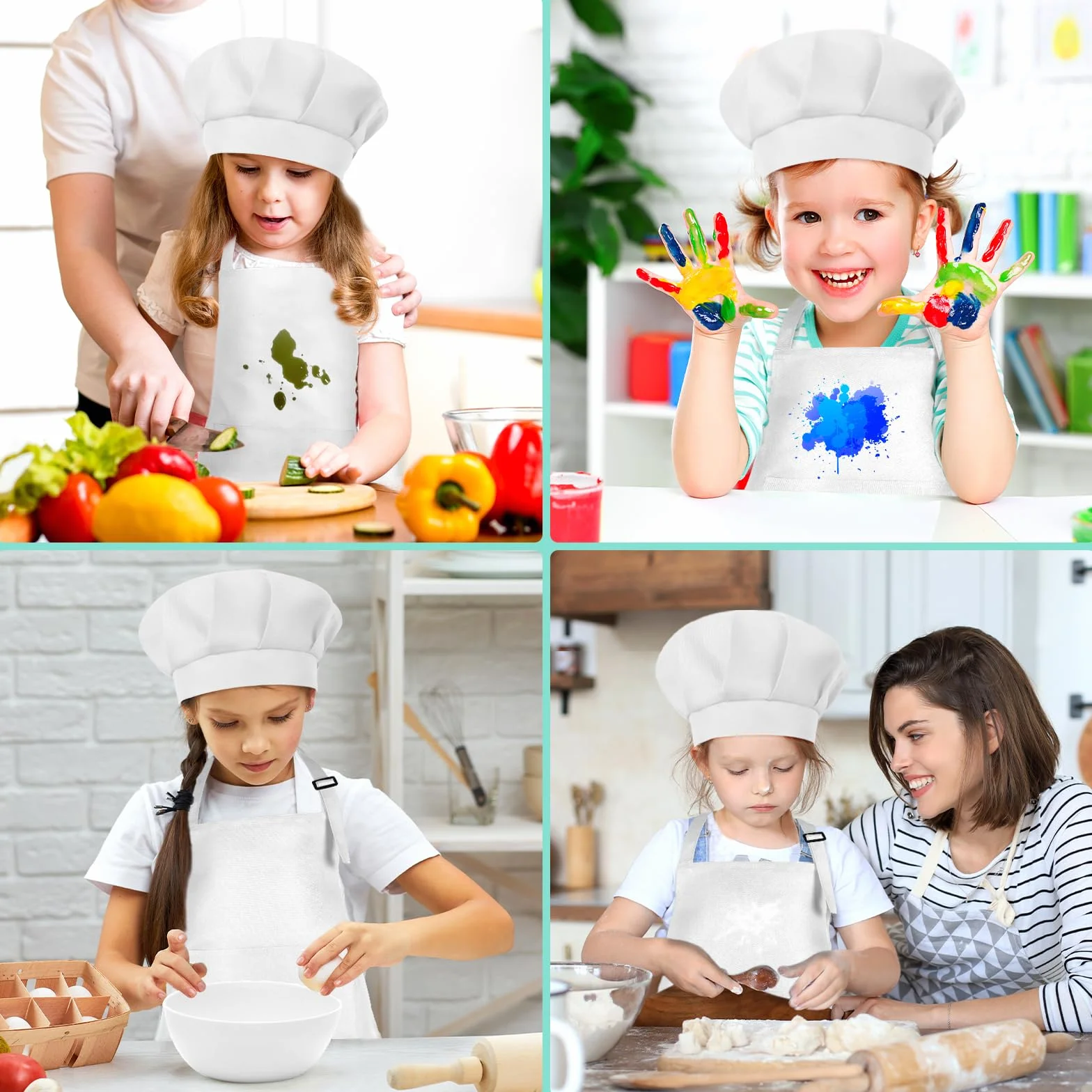 Dziecięcy fartuch i czapka kucharska, regulowany fartuch kuchenny z 2 kieszeniami, czapka kucharska dla małych dzieci i fartuch do gotowania, pieczenia i malowania