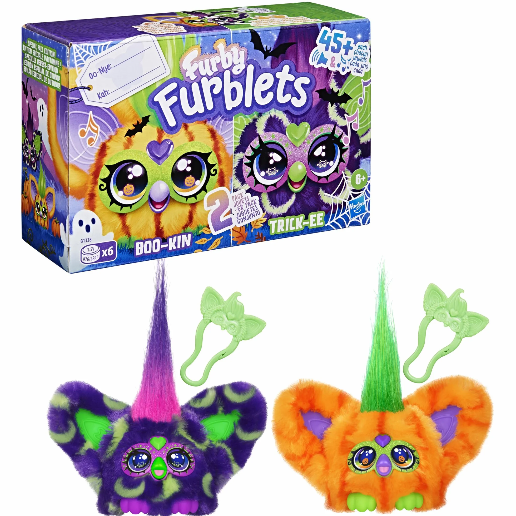 Furby Furblets Mini Friends Trick-Ee & Boo-Kin, elektroniczne pluszowe zabawki, wielokolorowe, prezenty na powrót do szkoły, dla dzieci od 6 lat (tylko Amazon)