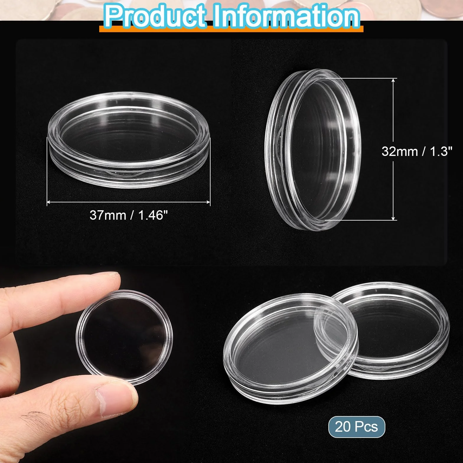 QUARKZMAN 20 sztuk srebrnych uchwytów na monety 32 mm, z tworzywa sztucznego, akrylowe, przezroczyste, okrągłe, do ochraniaczy monet srebrnych lub NFC