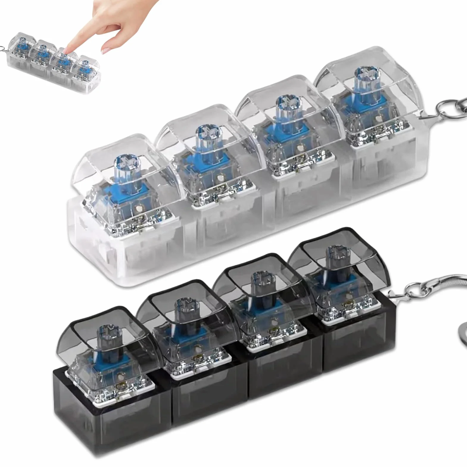 2 sztuki zabawka fidget w kształcie klawiatury, półprzezroczysta mechaniczna zabawka breloczek do kluczy wisiorek klawiatura antystresowy fidget breloczek dla dorosłych, do biura podróży codziennego