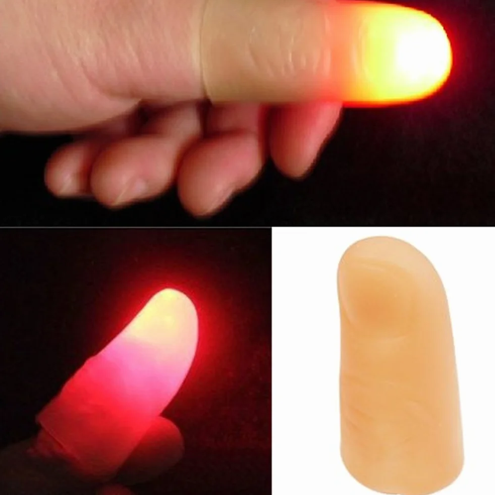 Lampa LED na palec (2 opakowania / 4 szt.) światło kciuka + paznokieć przez palec z bandażem, magiczne świecące palce, magiczna sztuczka, sztuczne palce, zabawka na Halloween