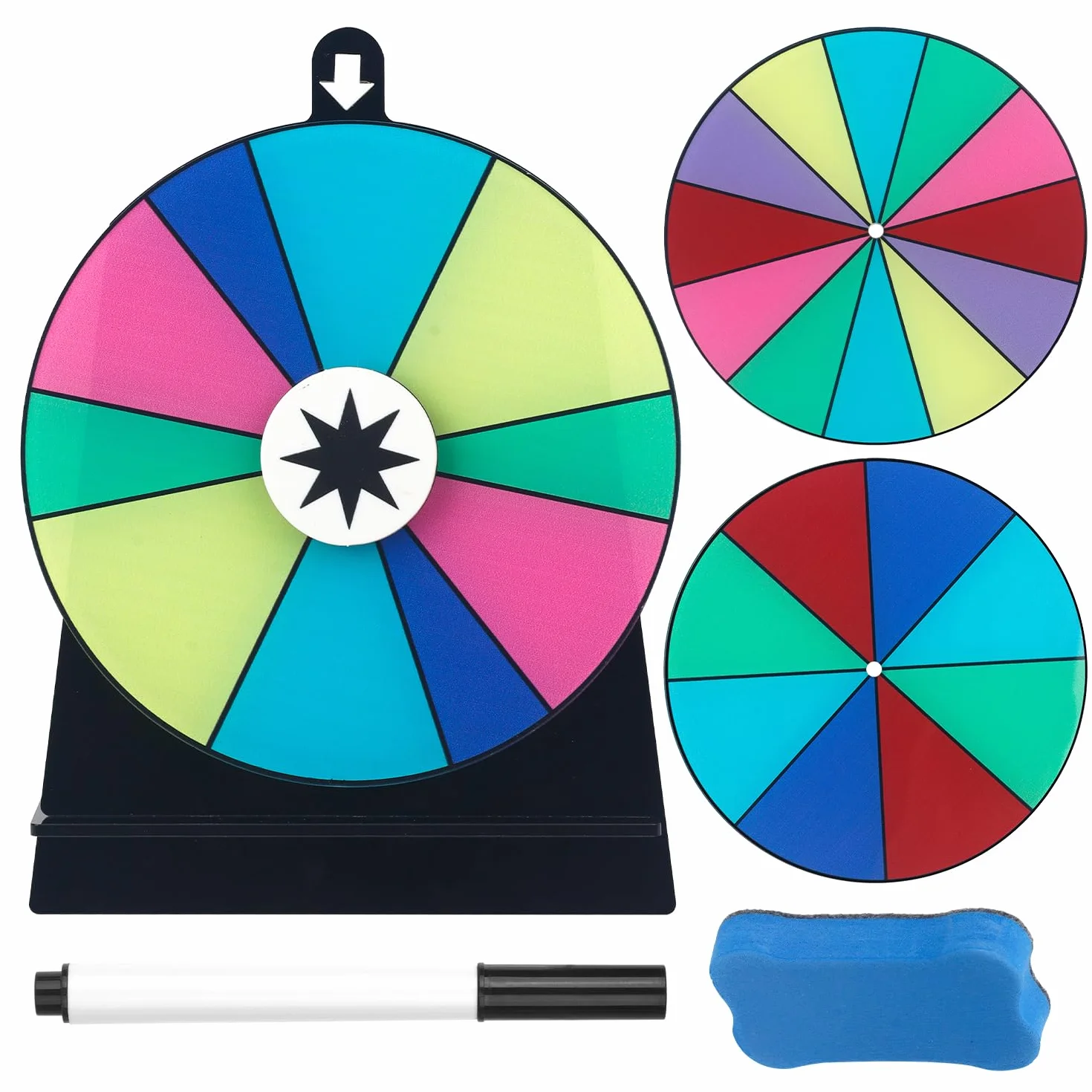 Koło szczęścia do obracania, 15 cm – koło szczęścia do samodzielnego ozdobienia z 3 obracanymi kółkami, kolorowe koło do ruletki Fortune Spinning Prize Wheel na karnawał