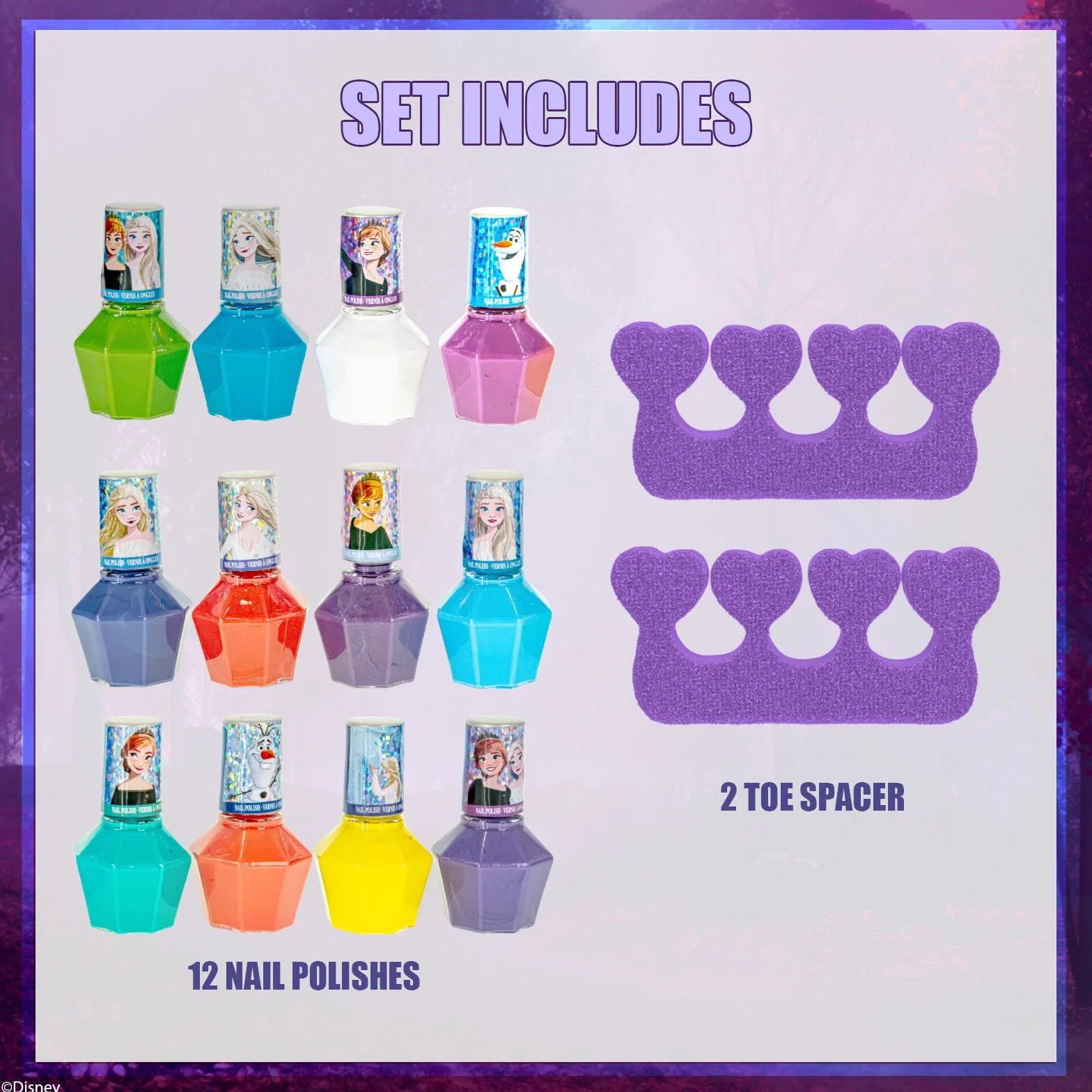 Disney Frozen Wodny Lakier do Paznokci 14 szt z Separatorami