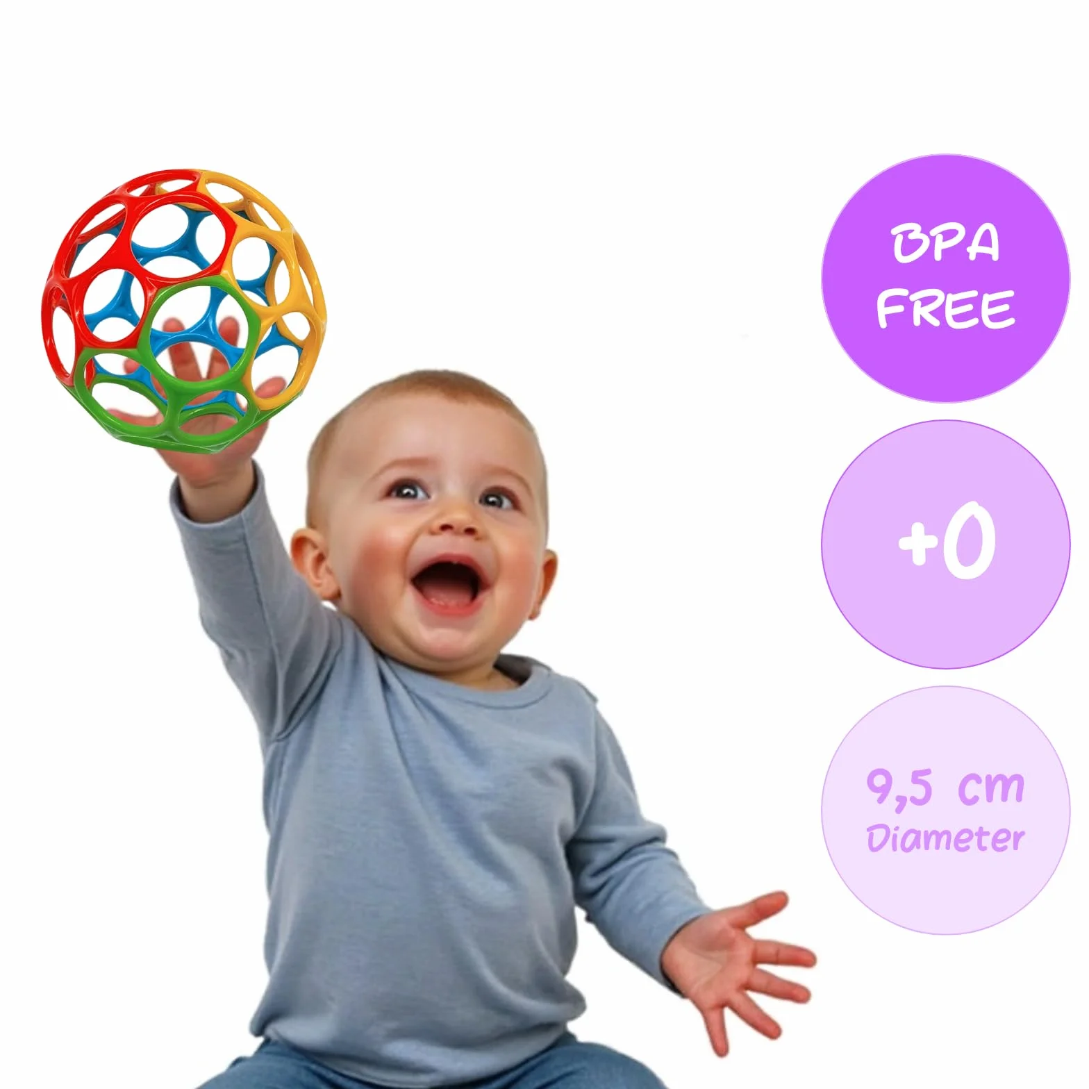 Dohe Educa - Piłka sensoryczna dla niemowląt - łatwy i elastyczny chwyt, małe dzieci, noworodki, średnica 9,5 cm, 4 kolory do stymulacji wzrokowej, gryzienia i zabawy, bez BPA