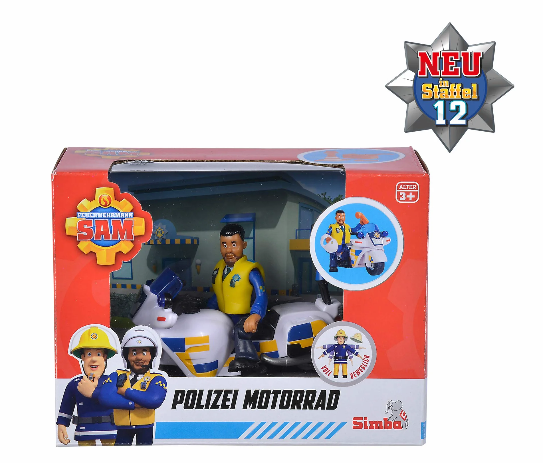 Simba 109251092 – strażak Sam policyjny motocykl, z figurką Malcolma, z akcesoriami, sezon 12, od 3 lat