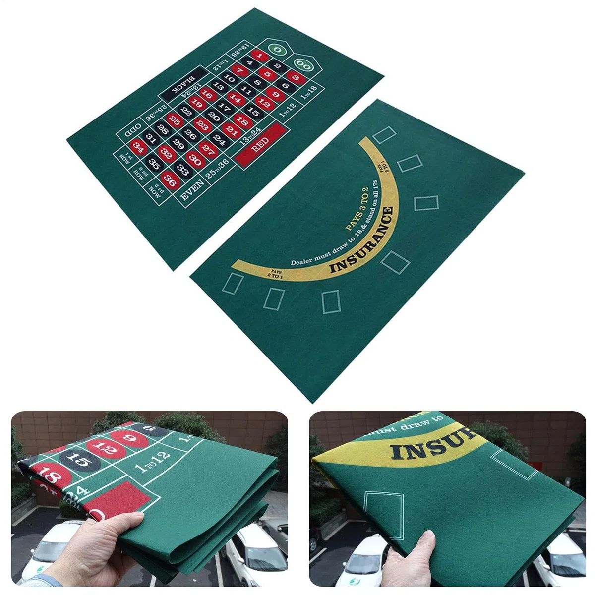 Dwustronna mata do pokera - dostępna mata na stół do blackjacka i Texas Hold'em, filc na stół do kości i ruletki, zielona mata z tkaniny Wyposażenie stołu