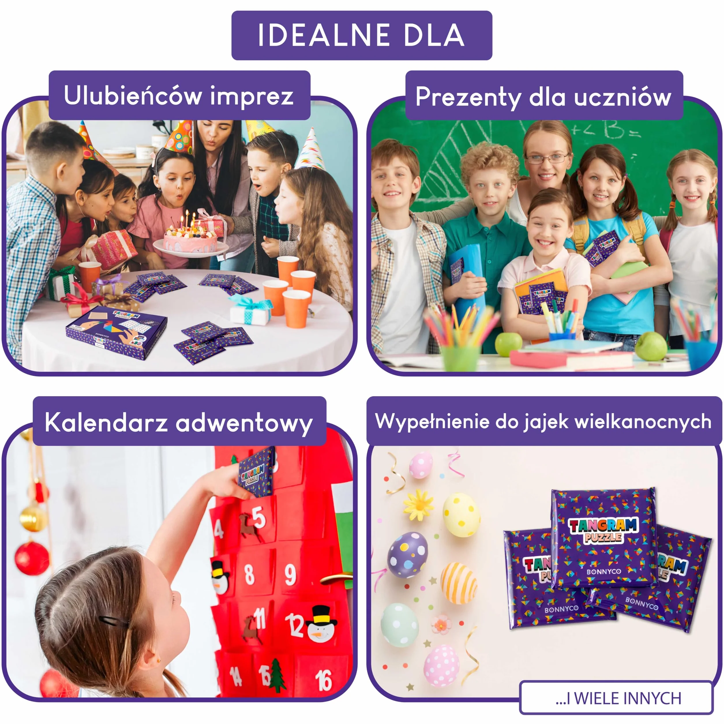 BONNYCO Puzzle Tangram dla Dzieci Pakiet 30 Wypełniaczy do Torebek Imprezowych Unisex. Wypełniacze do Torebek Imprezowych Dla Maluchów. Prezenty na Przyjęcia Dzieci