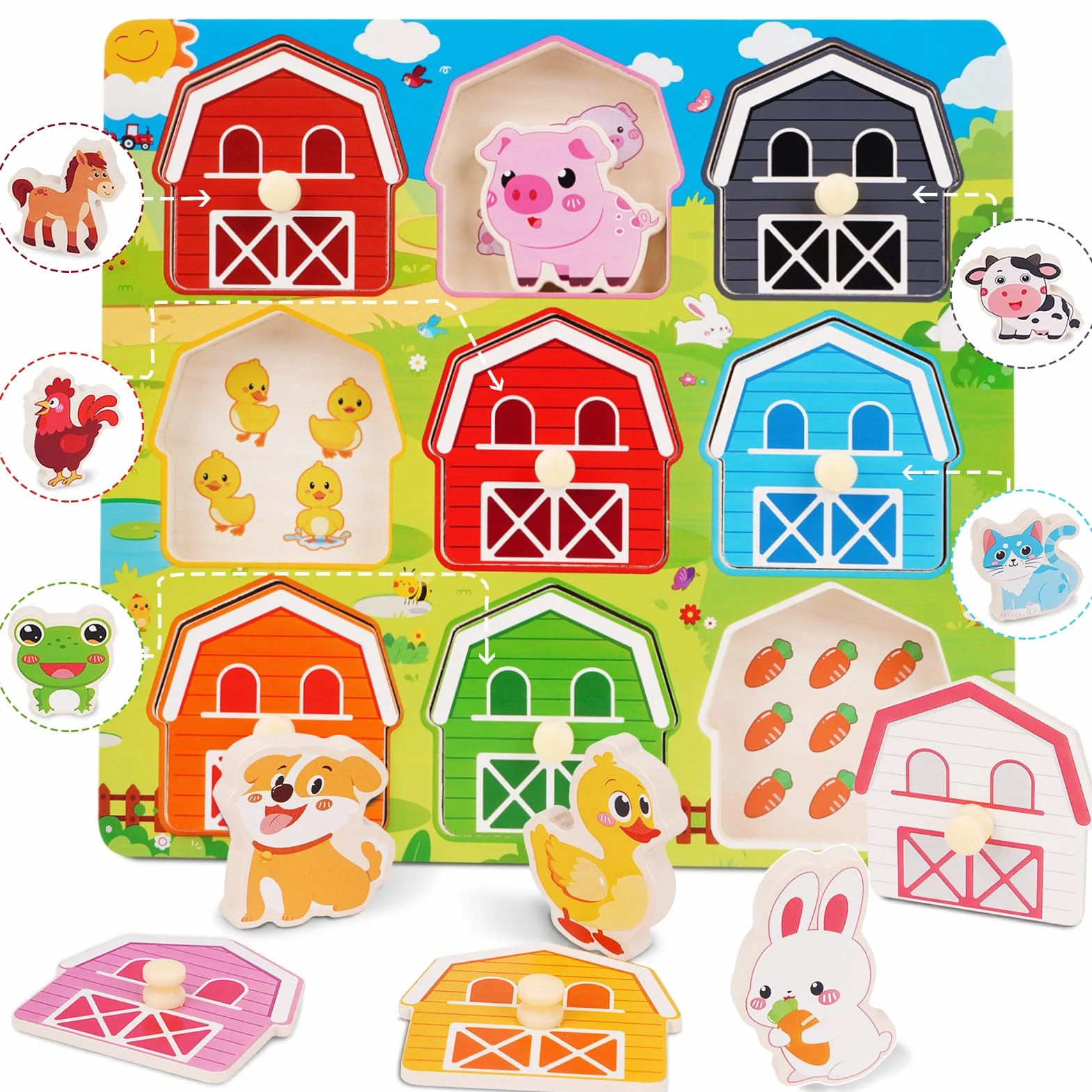 KMTJT puzzle wtykowe z drewna od 1 roku | Montessori zabawka drewniana zwierzęta dla dzieci w wieku 12-36 miesięcy dziewczynki i chłopczyka | dziecięce puzzle wtykowe zabawka motoryczna sortowanie