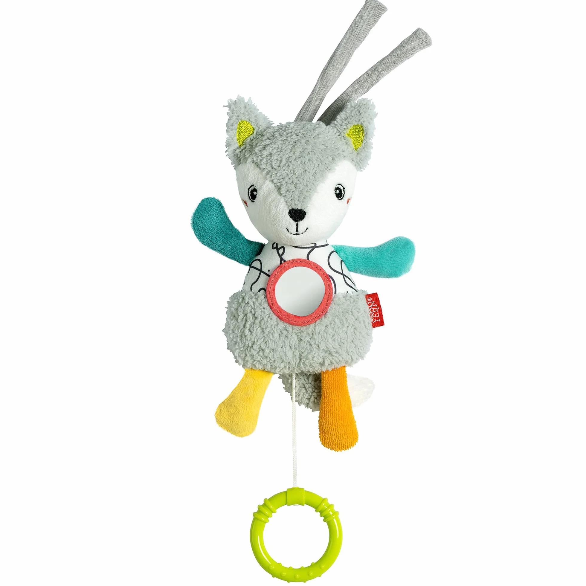 Fehn Mini-Spieluhr Fuchs – Kuscheltier & Einschlafhilfe mit Spiegel & herausnehmbarem Spielwerk – Melodie „Weißt du wieviel Sternlein stehen“ – zuhause & unterwegs – für Babys & Kinder ab 0+ Monaten