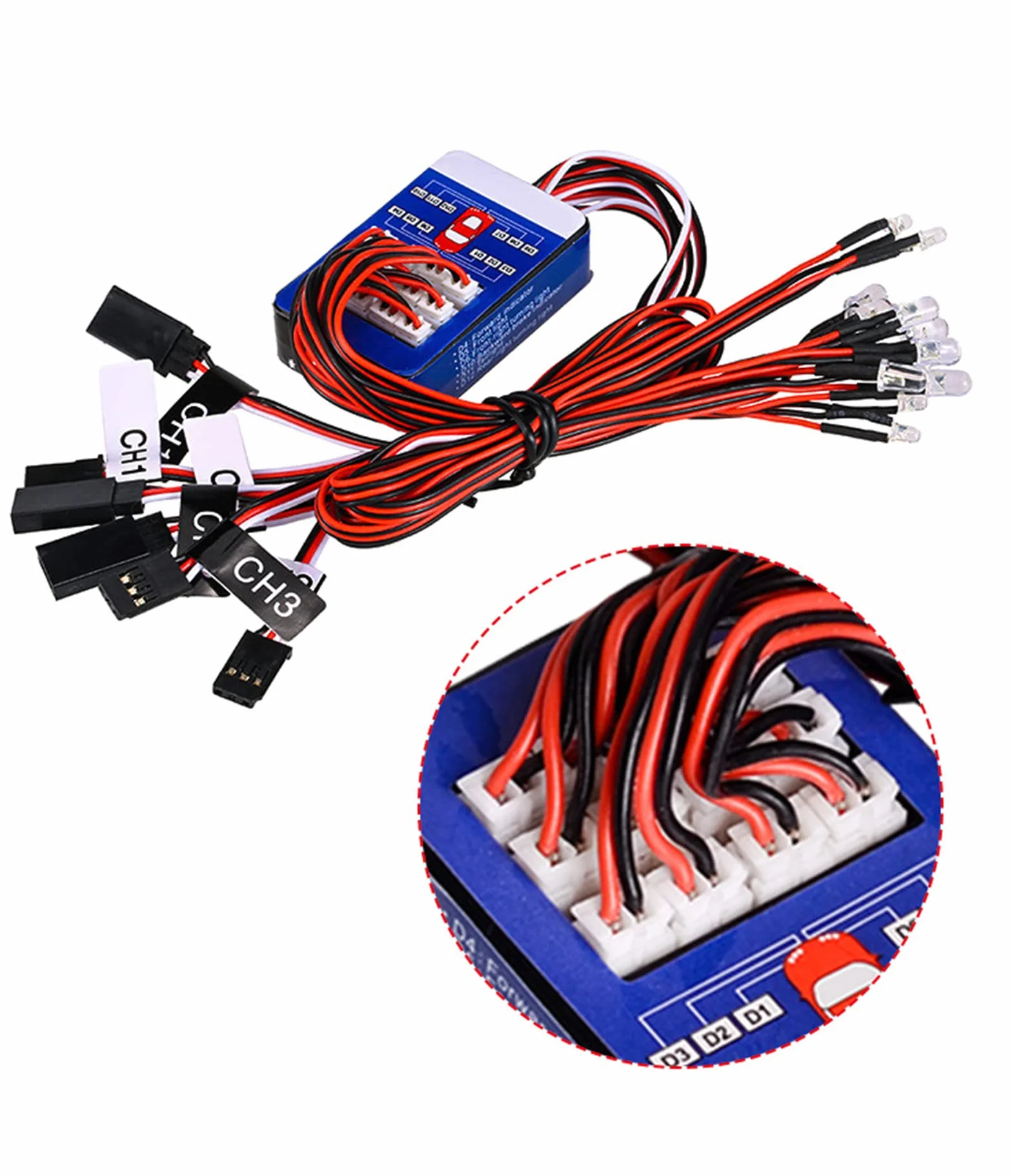WANGCL Zestaw świateł do samochodu RC 12 LED Zestaw świateł kierowniczych i hamulcowych Smart Simulation Strobe Light dla samochodu RC 1/10 RC Auto/LKW/Crawler