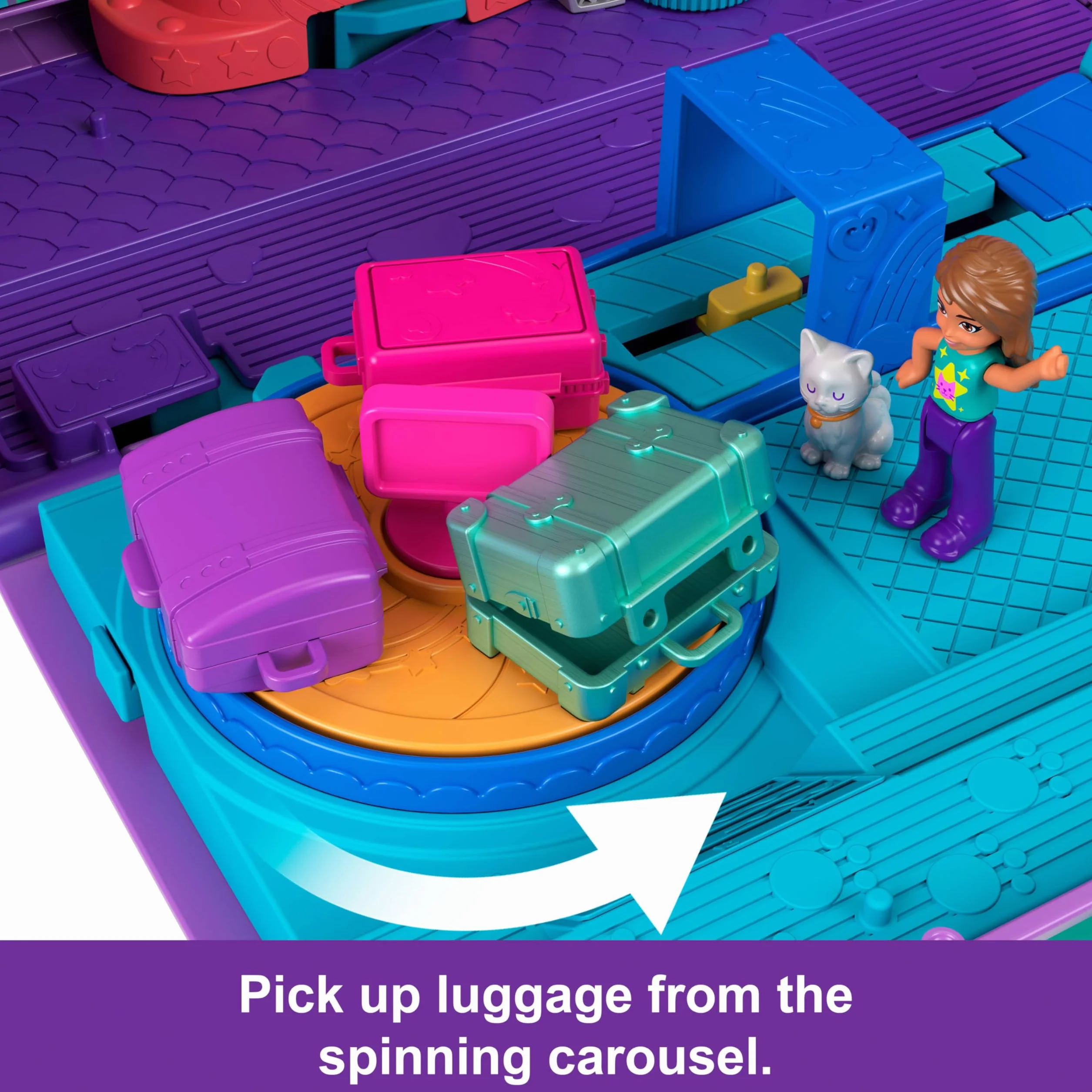 Polly Pocket Kotolot Zestaw samolot z 2 mikrolalkami, figurką zwierzątka, miejscem do przechowywania i akcesoriami, przenośna zabawka dla dzieci, HWP19
