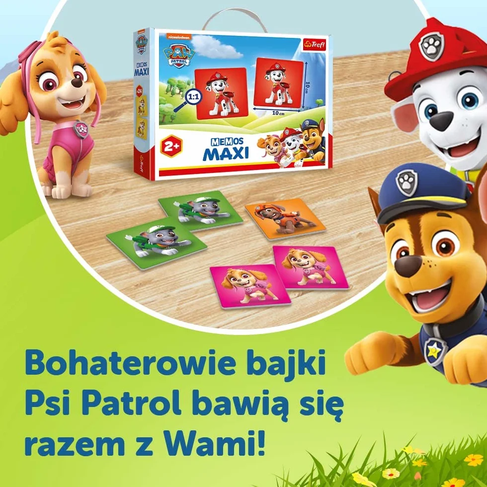 Trefl - Memos Maxi Psi Patrol - Edukacyjna Gra Pamięciowa dla Najmłodszych, Odnajdywanie Par Obrazków, Klasyczna Gra Memory z Bohaterami Bajki PAW Patrol, dla Dzieci od 2 lat