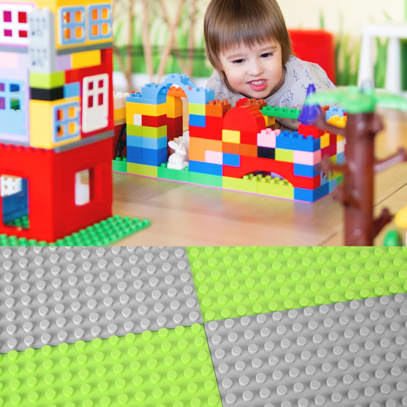 2 sztuki płyty bazowej kompatybilnej z Lego Duplo, 25 x 25 cm podkładka pod klocki kompatybilna z Lego Duplo, kreatywny zestaw płyt do gier, szary