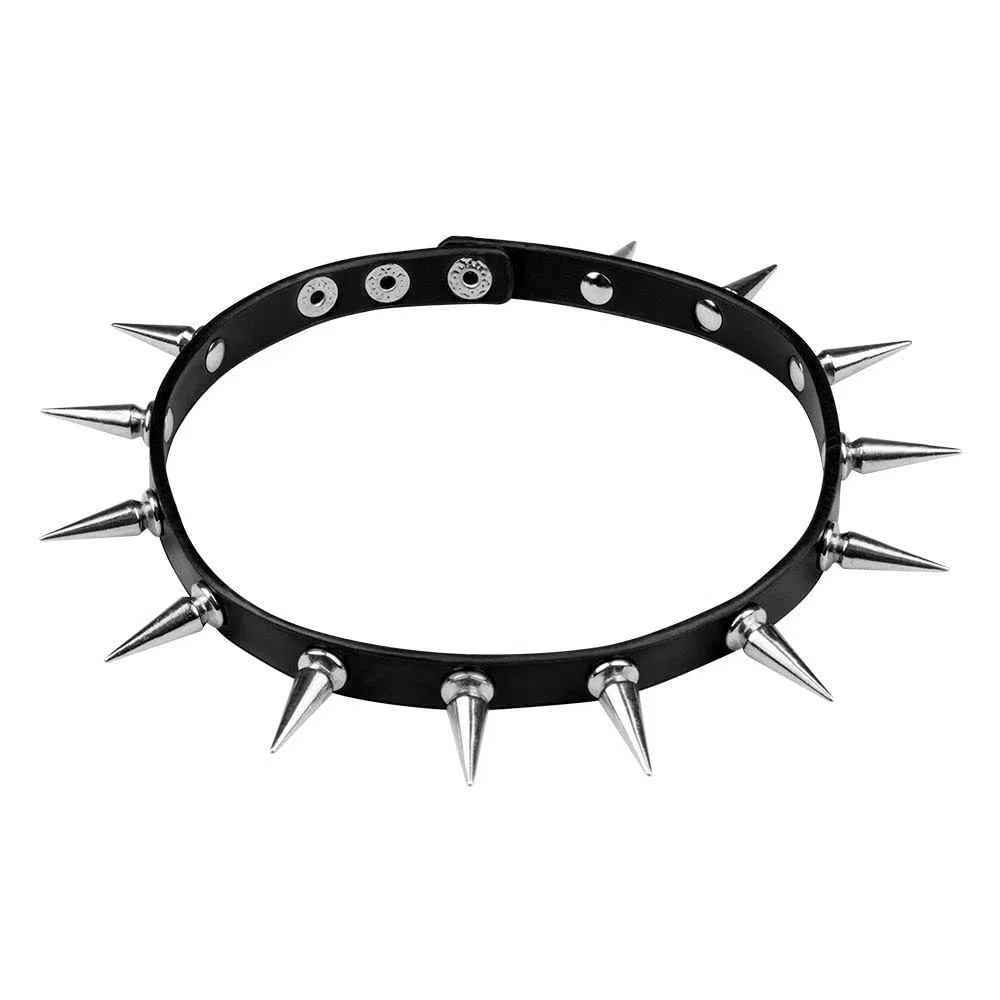 Boland 64497 - Naszyjnik Spike de luxe, wykonany z imitacji skóry, z metalowymi ćwiekami, kolor czarny/srebrny