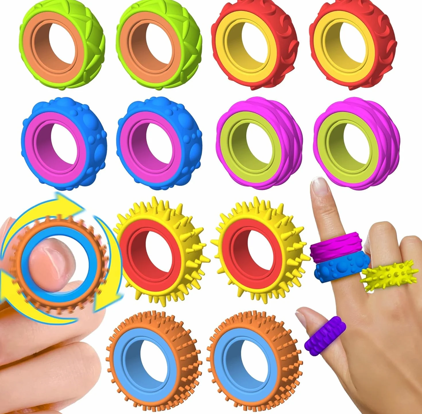 12 sztuk fidget zabawki antystresowe, pierścień antystresowy dla dzieci, sensoryczne zabawki Fidget, silikonowe zabawki łagodzące stres, pierścień do klasy, szkoły, biblioteki