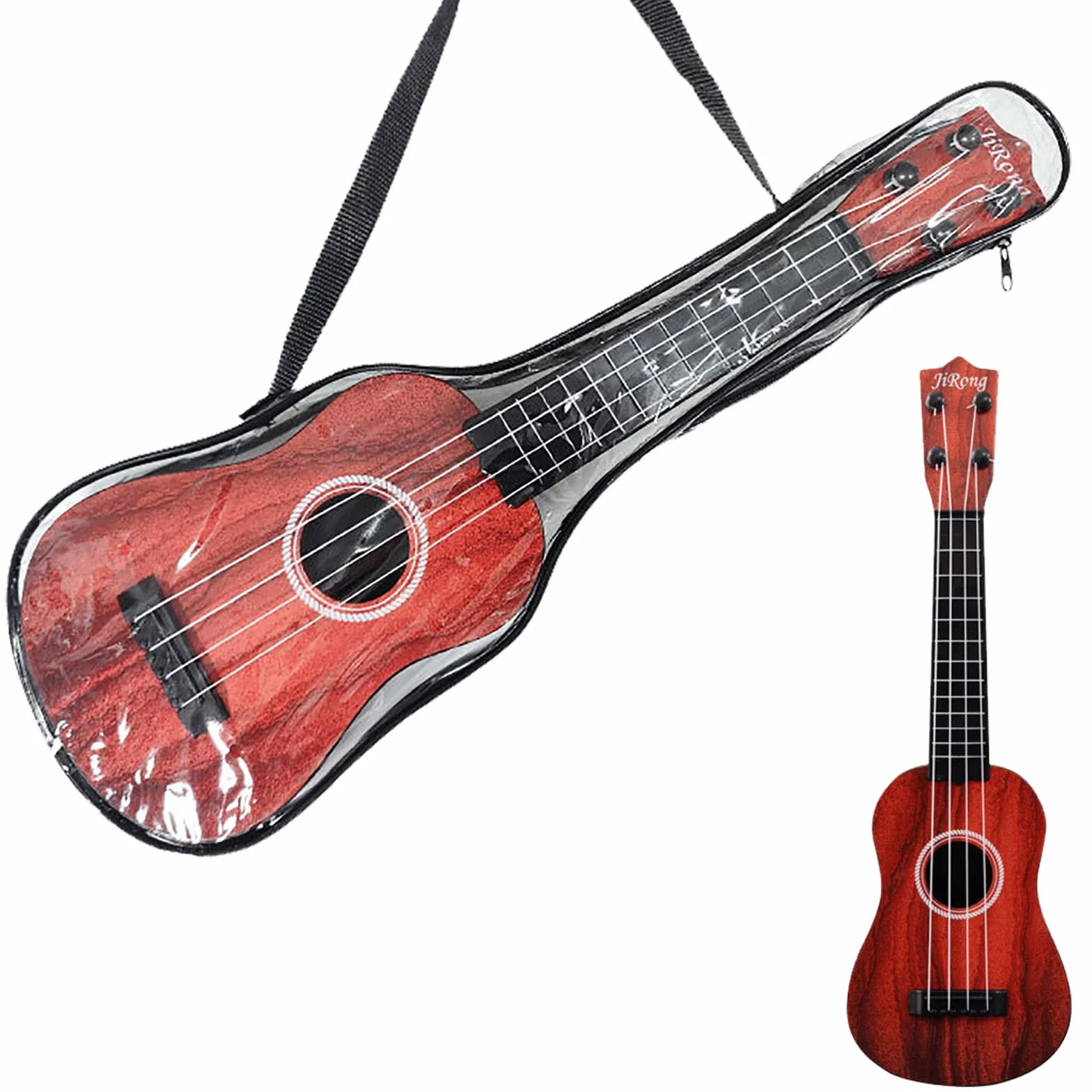 PLUSHCEWT Instrumenty dla dzieci Gitara Ukulele, 42 cm Gitara Akustyczna Zabawka z 4 regulowanymi strunami, Gitara Muzyczna Ukulele dla dzieci Edukacja Kreskówka Mini Gitara (czerwony)