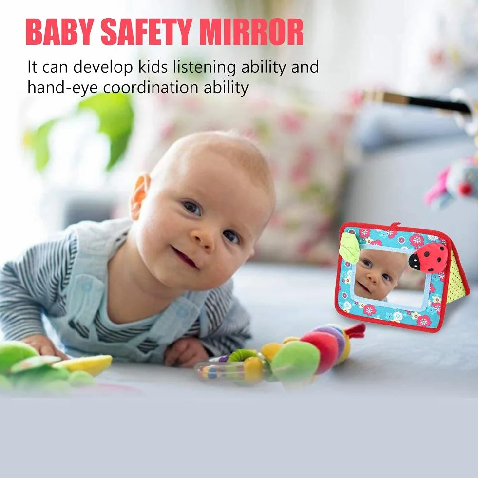Crib and Floor Activity Mirror Toy, Safe Ring-Down Baby Cognitive Mirror Stroller Hanging Toy