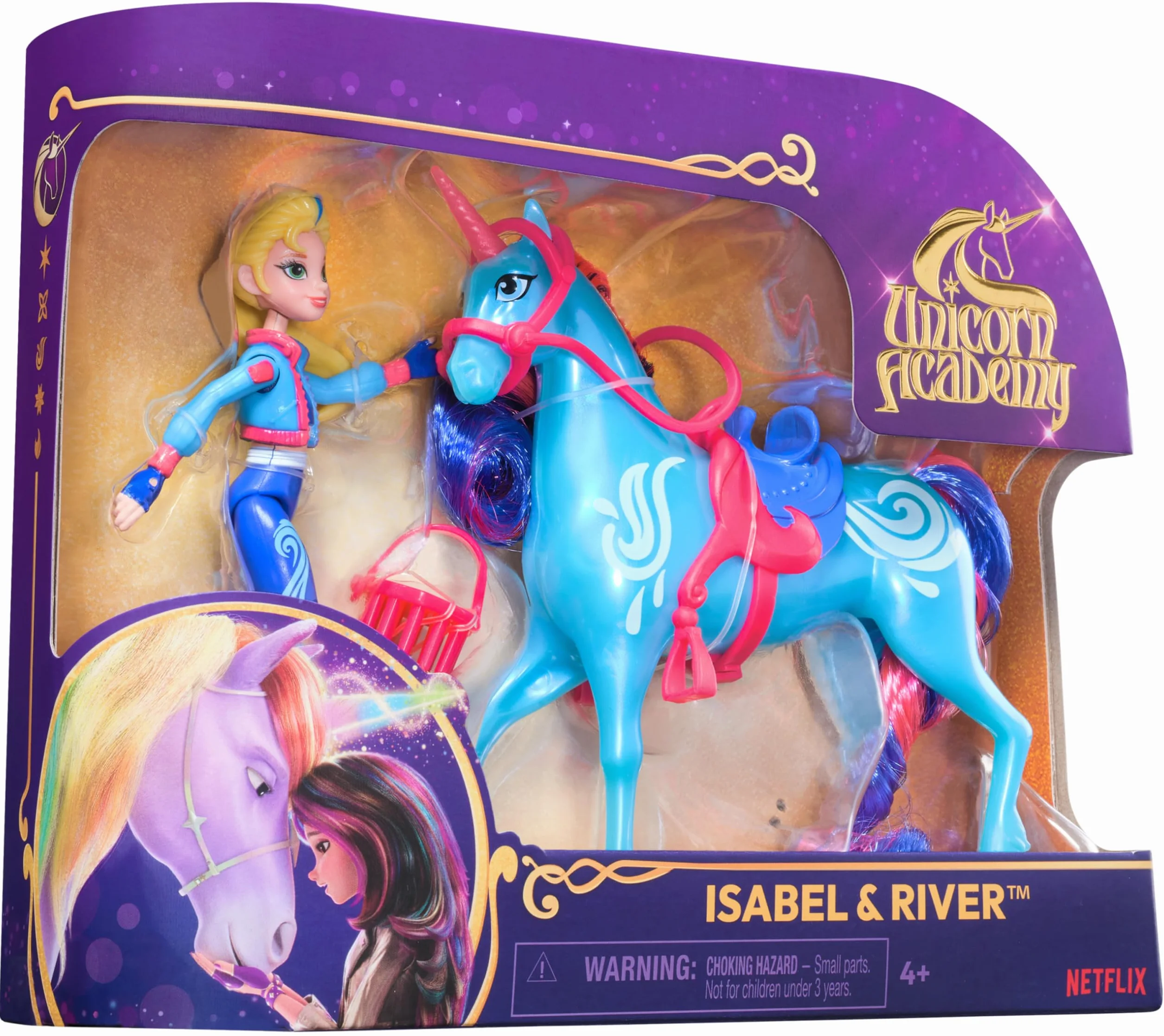 Unicorn Academy - The School of Unicorns - Unicorn River + Doll Isabel - Jednorożec, lalka i akcesoria do kolekcjonowania - Zabawki inspirowane serią The School of Unicorns - Zabawka dla dzieci od 4