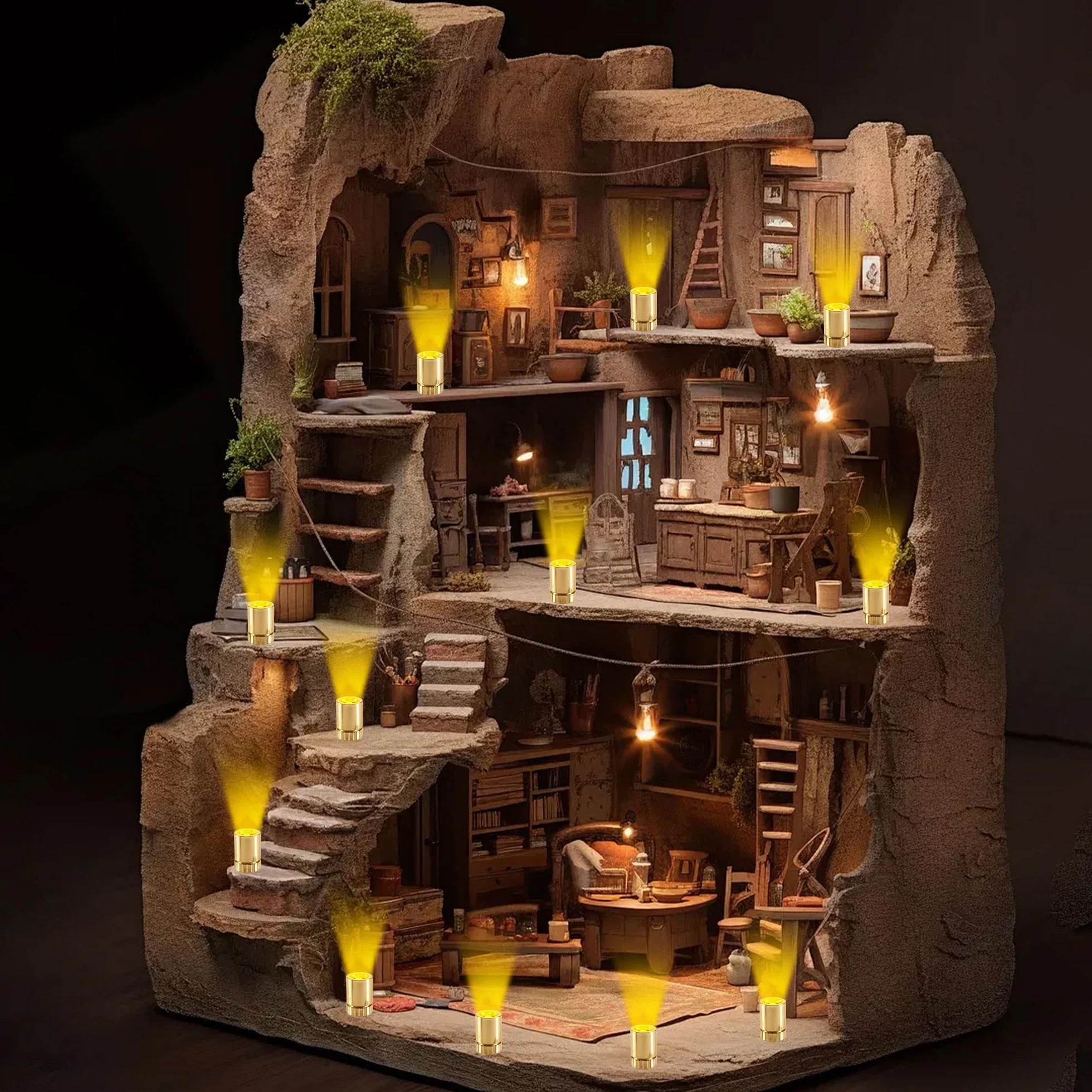 Joycabin 20 sztuk mini lampek LED do domków dla lalek, złote, mini lampki do samodzielnego wykonania, miniaturowe światła do witryn, zabawek (ciepła biel)