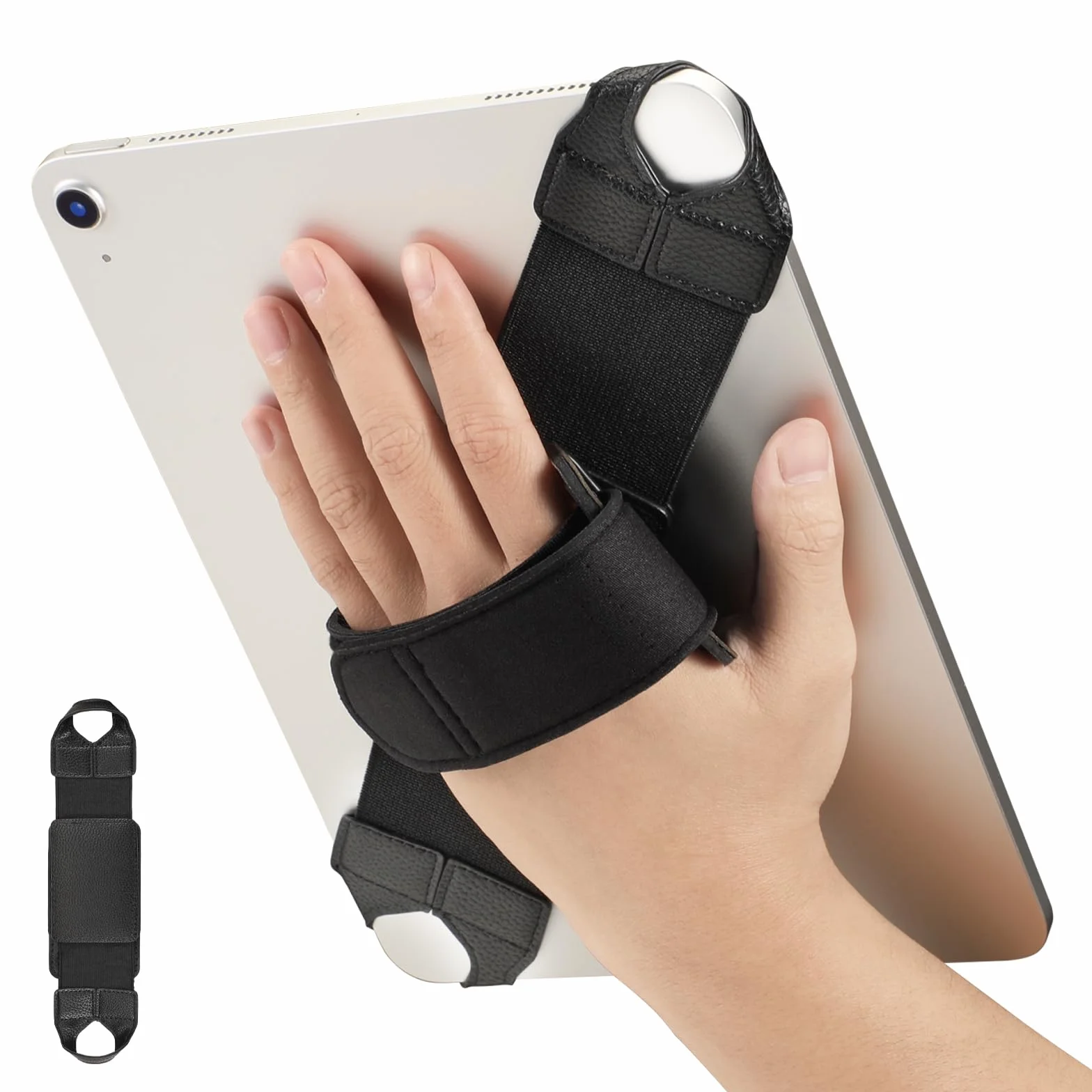 FINTIE Pasek na rękę uniwersalny tablet do tabletów 9-11" i czytników e-booków, [obracany o 360°] skóra PU, bezpieczny, przenośny, regulowany uchwyt do tabletów iPada/Samsunga/Xiaomi, (czarny)