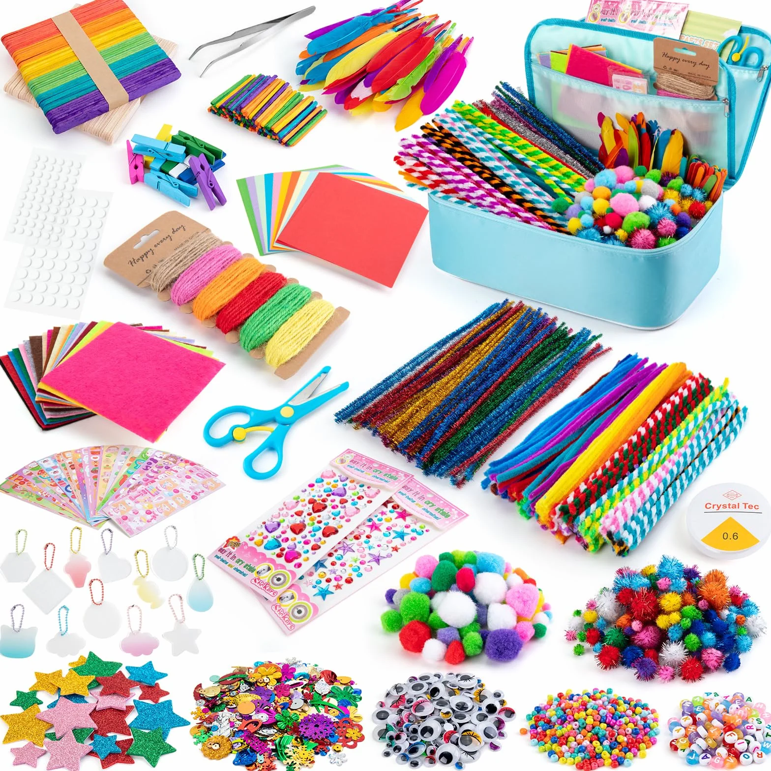 Sundaymot Zestaw do majsterkowania dla dzieci, 2000 sztuk, zestaw do majsterkowania, zestaw z zestawem do czyszczenia fajek, oczami, kreatywny, scrapbooking, torba lniana dla dziewcząt, chłopców