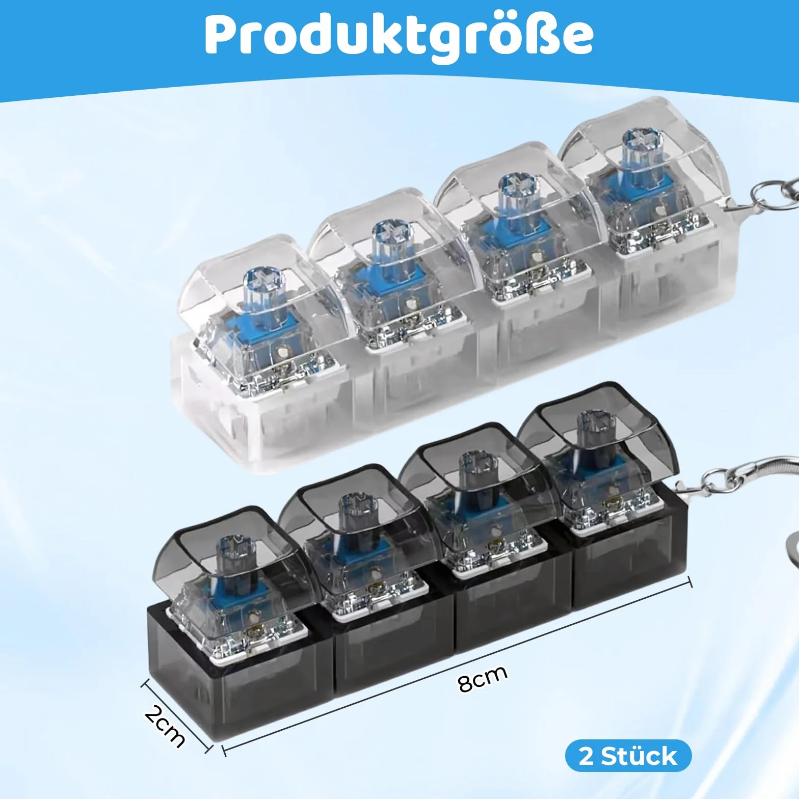 2 sztuki zabawka fidget w kształcie klawiatury, półprzezroczysta mechaniczna zabawka breloczek do kluczy wisiorek klawiatura antystresowy fidget breloczek dla dorosłych, do biura podróży codziennego