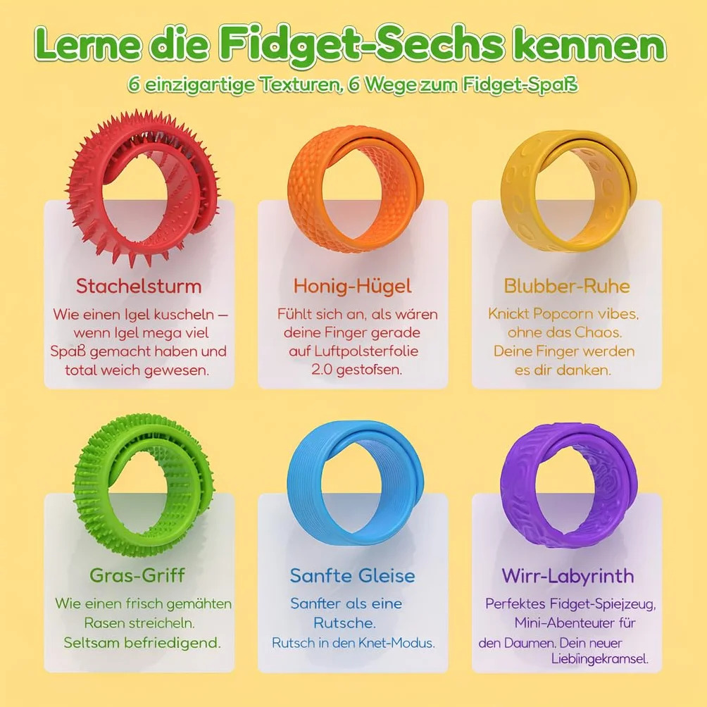 Teksturowane bransoletki dla dzieci i dorosłych, 6 sztuk, zabawki antystresowe, zabawki sensoryczne dla dzieci z autyzmem, ADHD Anxiety Aid, nagrody klasowe, do biura, dla chłopców i dziewczynek