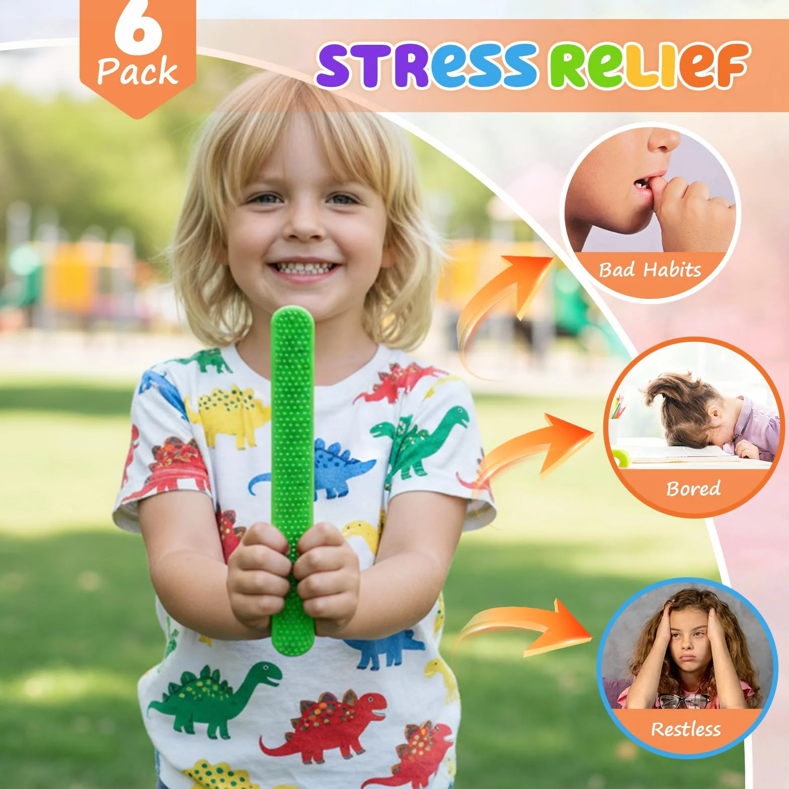 Silikonowe bransoletki sensoryczne Fidget Toys, 6 sztuk, antystresowe, redukujące stres, prezent dla dzieci i dorosłych, ADHD i autyzm, zabawki sensoryczne