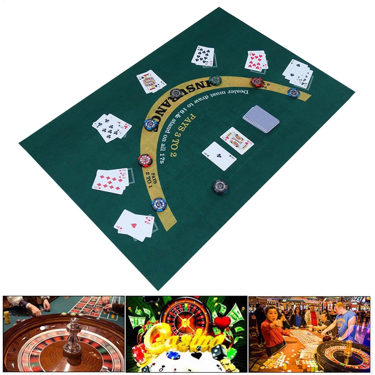 Dwustronna mata do pokera - dostępna mata na stół do blackjacka i Texas Hold'em, filc na stół do kości i ruletki, zielona mata z tkaniny Wyposażenie stołu