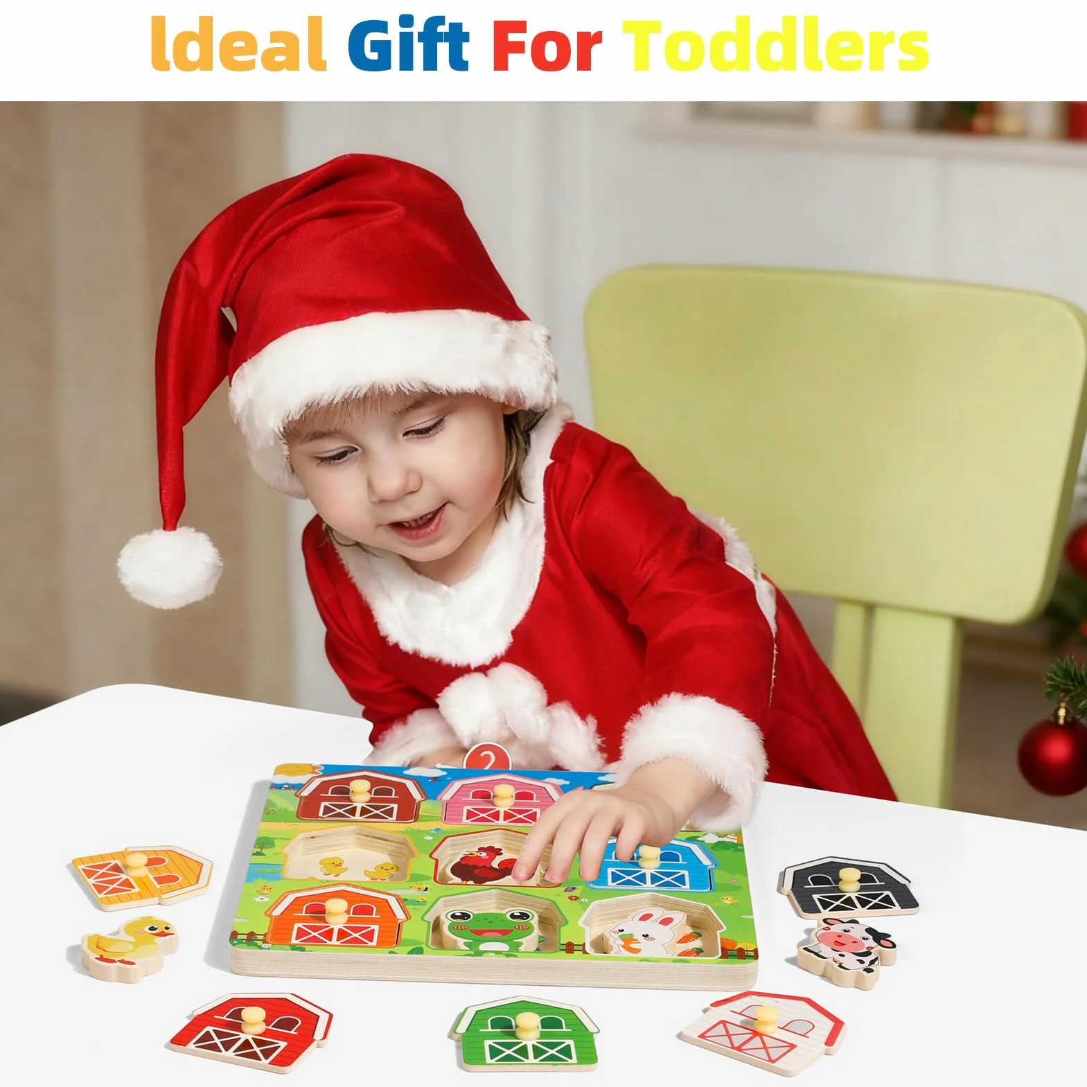 KMTJT puzzle wtykowe z drewna od 1 roku | Montessori zabawka drewniana zwierzęta dla dzieci w wieku 12-36 miesięcy dziewczynki i chłopczyka | dziecięce puzzle wtykowe zabawka motoryczna sortowanie