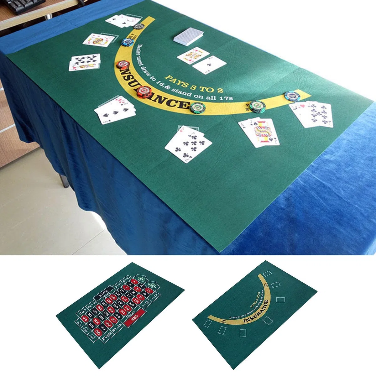 Dwustronna mata do pokera - dostępna mata na stół do blackjacka i Texas Hold'em, filc na stół do kości i ruletki, zielona mata z tkaniny Wyposażenie stołu