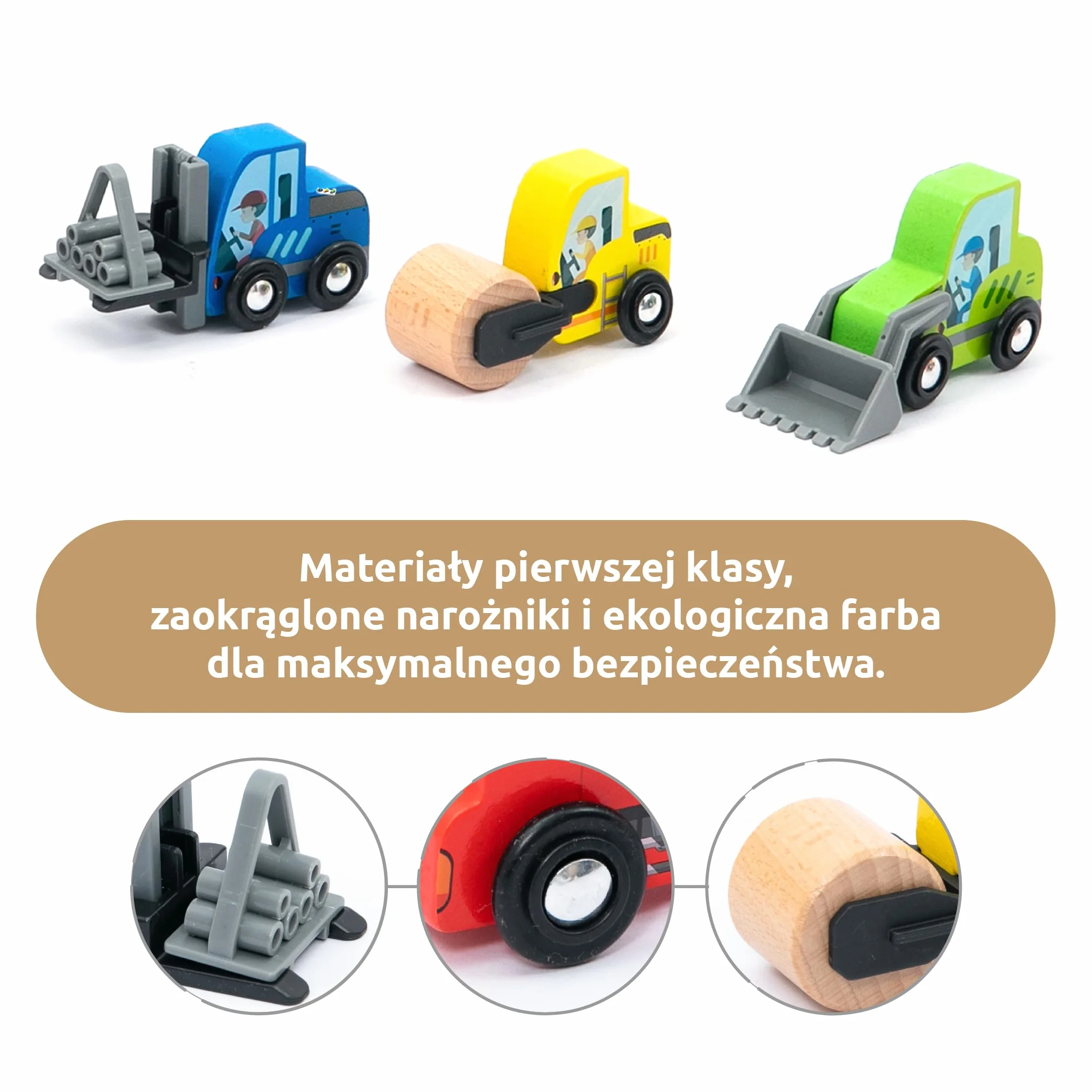 UMU® Drewniany zestaw do zabawy dla dzieci, kompatybilny z Brio World i innymi markami, zawiera koparkę, dźwig, wałek i wiele innych, 8 szt., od 3 lat