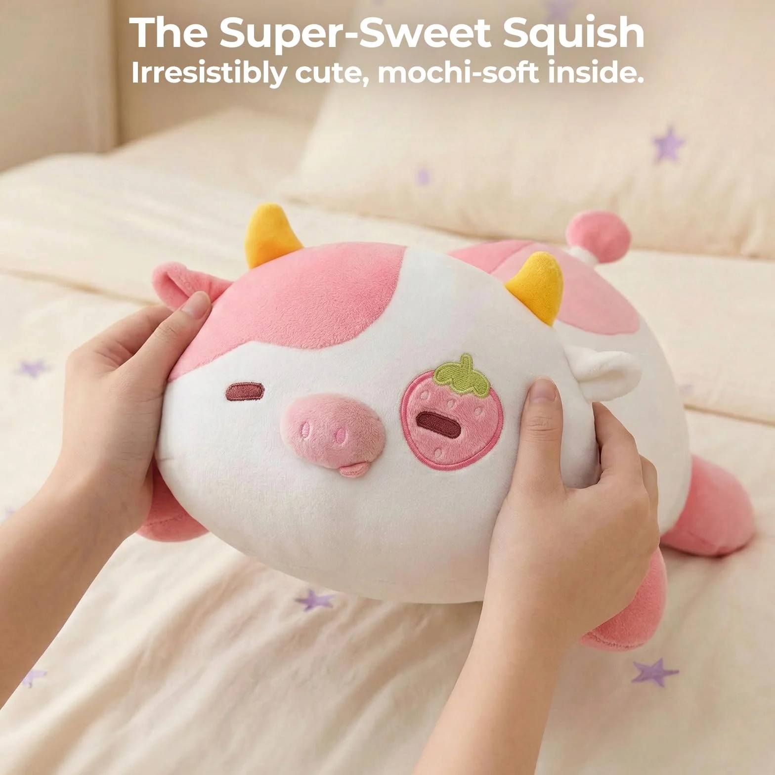 Mewaii Pluszowa urocza krowa 13 cali, poduszka kawaii w kształcie truskawkowej krowy, miękka pluszowa poduszka dla dzieci, przytulanka antystresowa, oryginalny pomysł na prezent
