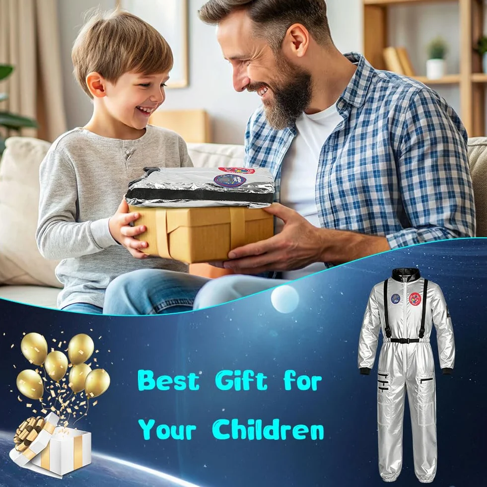 AUYAO Kostium Astronautów Dziecko, Kostium Dziecka, Kostium Astronautów Dziecko, Prezent na Karnawał Halloween Cosplay, Srebrny