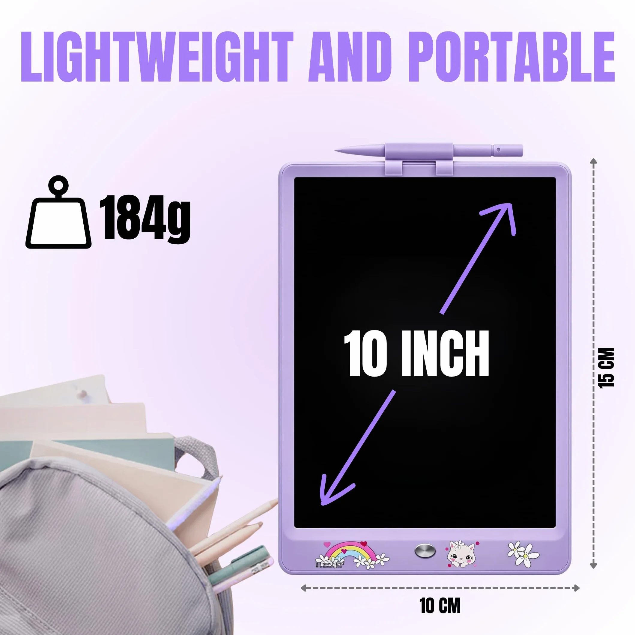 DYNA-PM tablet do pisania z kotem dla dzieci 25 cm, tablet do rysowania LCD, tablica magnetyczna dla dzieci, dinozaur, zabawka, prezent 2, 3, 3, 4, 5, 6, 7, 8 lat