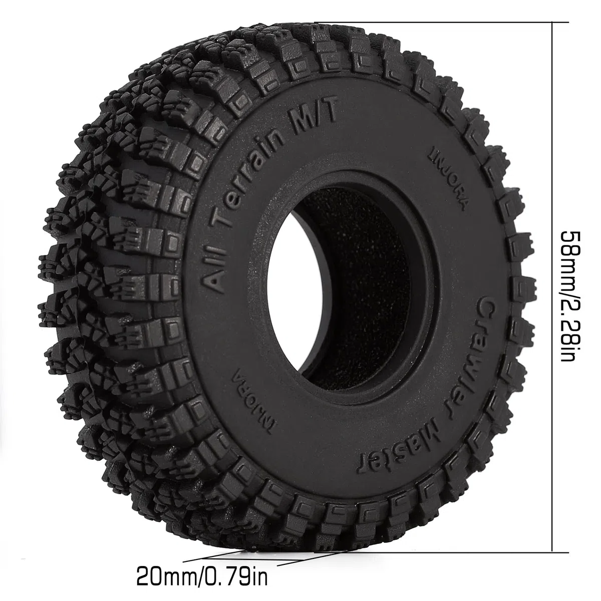 INJORA Opony RC 1.0 Soft Rubber Tire do wszystkich terenów 58 x 20 mm do 1/24 1/18 TRX4M Axial SCX24 C10 Deadbolt JLU Gladiator Bronco Upgrade RC Crawler Car