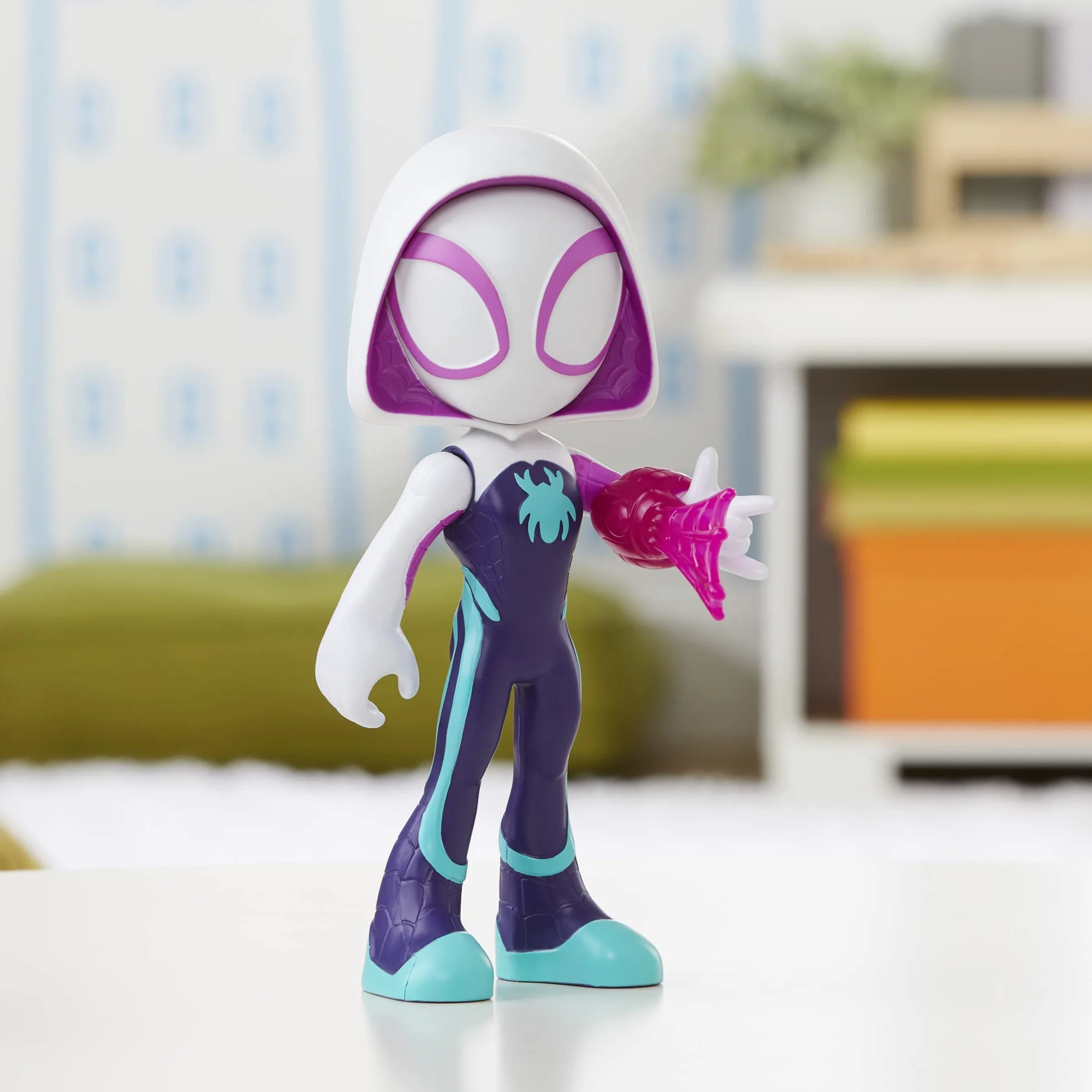Superwielka figurka Ghost-Spider o wysokości 22,5 cm z serialu ""Spidey i super-kumple"" Marvela, zabawki dla przedszkolaków, zabawki z superbohaterami dla chłopców i dziewczynek w wieku od 3 lat