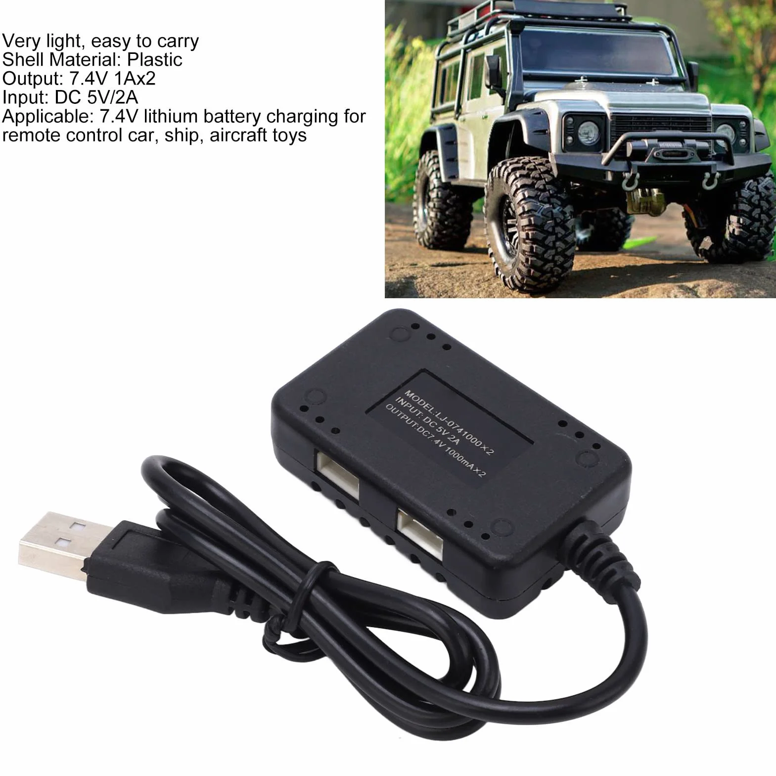 2 w 1 7.4V LiPo Ładowarka do Utrzymywania Równowagi z ładowarką Plastikowa ładowarka USB z lampką kontrolną do Samochodów i łodzi RC