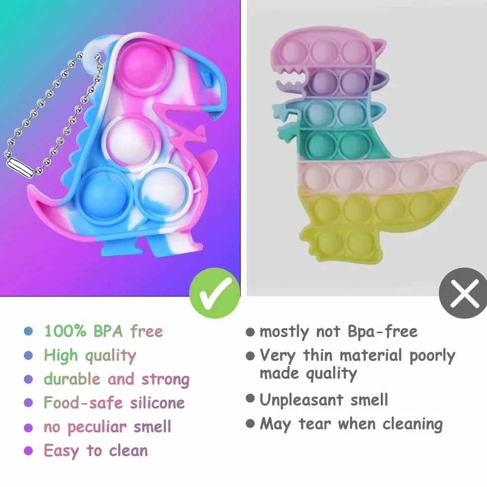 Ainiv 48 szt. Mini Fidget Pop Bubble Toys z brelokiem, uroczy dinozaur, do wyciskania stresu, lęku, ADHD i autyzmu, biura i szkoły, dla dzieci i dorosłych, 48 szt